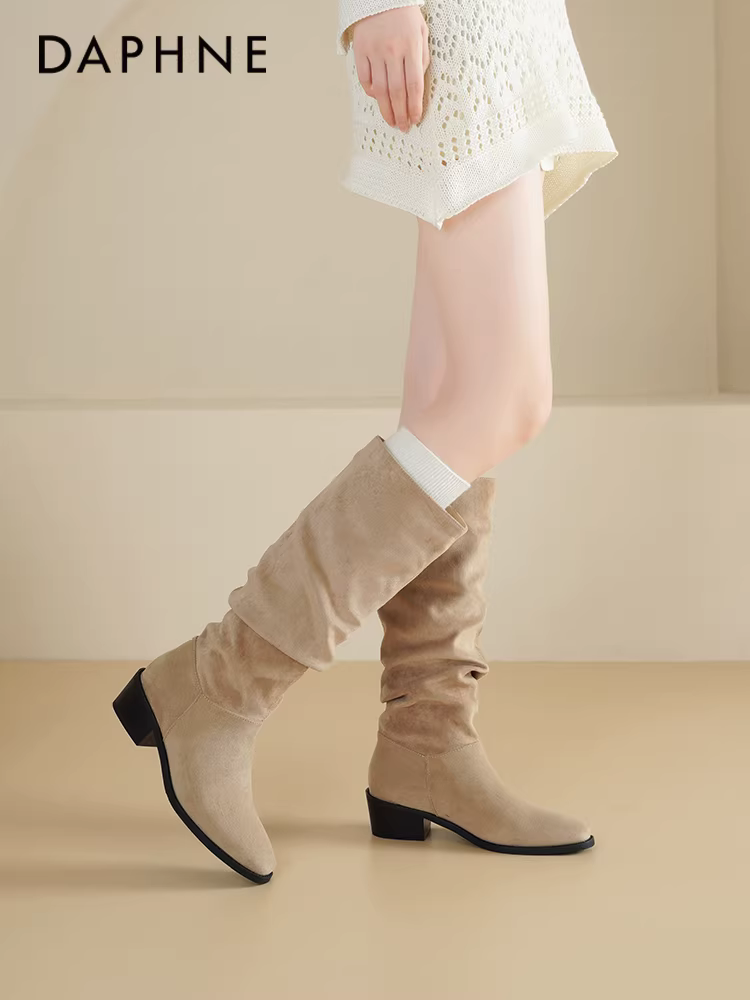 Giày bốt cao cổ Daphne dành cho nữ 2025, mẫu mới phổ biến mùa đông, kiểu cao bồi miền Tây, kiểu Melard, dáng lười