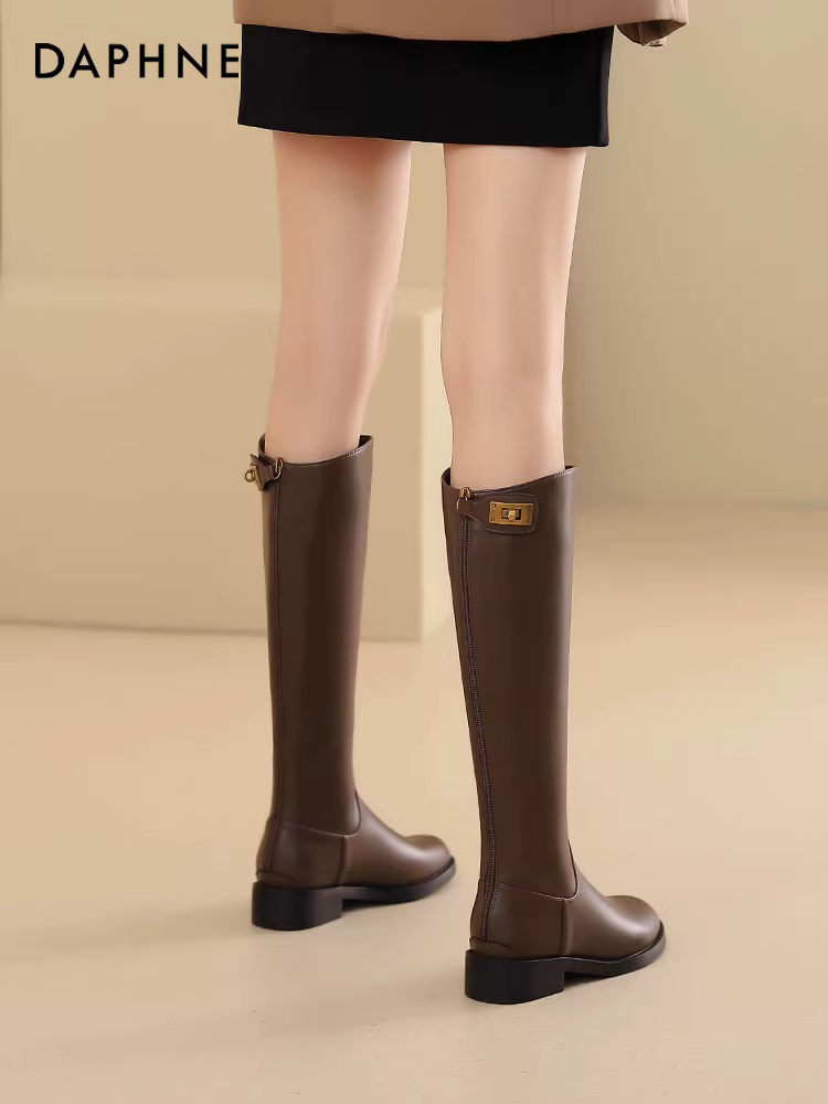 Giày bốt cao cổ màu nâu Daphne dành cho nữ, giày bốt cưỡi ngựa nữ, giày bốt cao cổ mùa thu đông 2025 mới, giày bốt dài nữ, giày bốt nữ