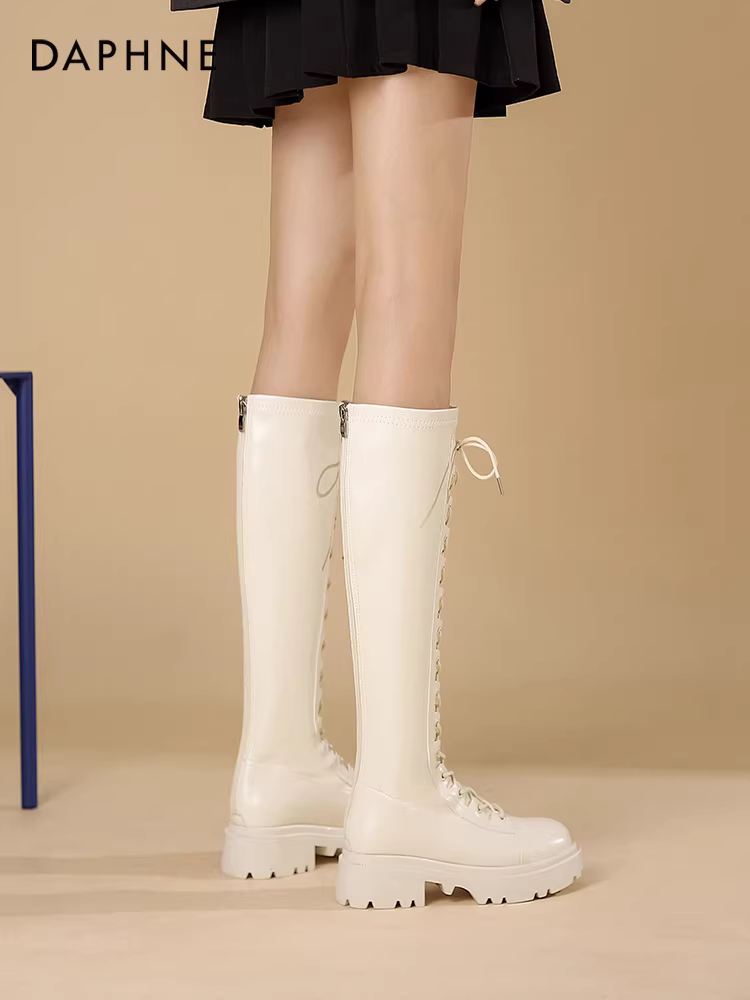 Giày bốt dài Daphne dành cho nữ, kiểu dáng hot mùa thu đông 2024, phong cách Anh quốc, tôn dáng, cao quá gối, kiểu bốt cưỡi ngựa dành cho nữ