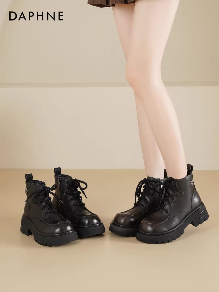 Giày bốt Martin đế dày Daphne dành cho nữ 2025, mẫu mới mùa thu, đa năng, giày bốt cao cổ Melard tăng chiều cao đang được ưa chuộng
