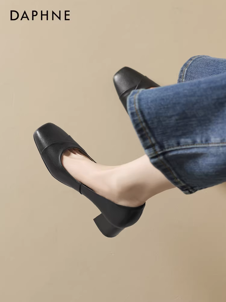 Giày Mary Jane nữ Daphne mũi nông đế xuồng mùa thu mới 2025 kiểu Pháp, giày da cao gót đế dày