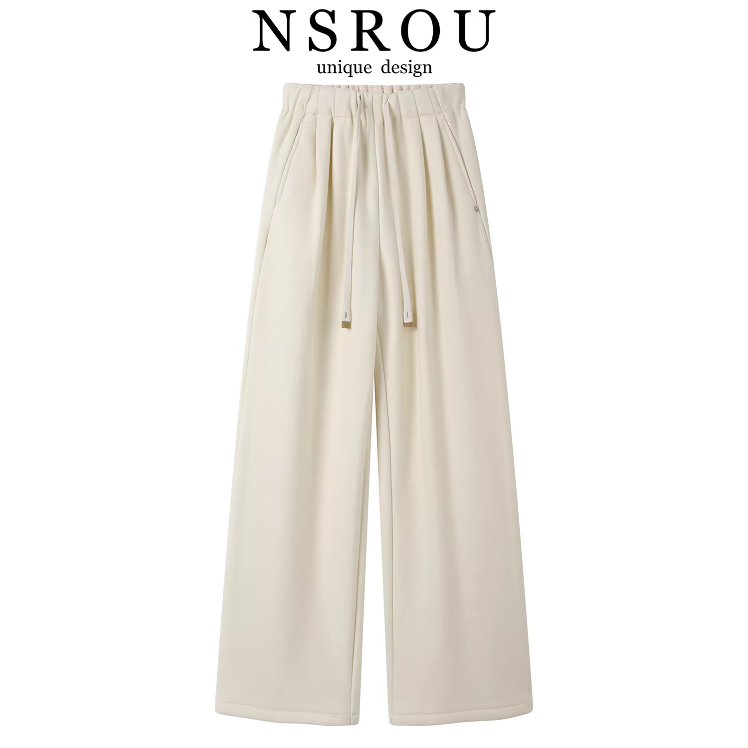 Quần ống rộng dáng thẳng, cạp cao, tôn dáng, chất liệu cashmere, lót lông cừu, ấm áp, mặc mùa đông, kiểu dáng rộng rãi, chất liệu mềm mại dành cho nữ