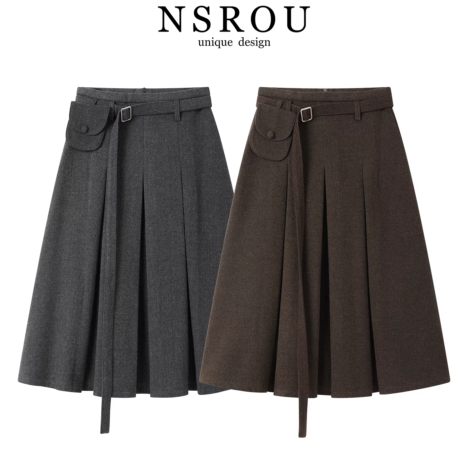 Váy midi xếp ly len cao cấp, đa năng, phong cách học sinh dành cho nữ, mùa thu đông, tôn dáng và thanh lịch, kiểu dáng chữ A ôm sát.