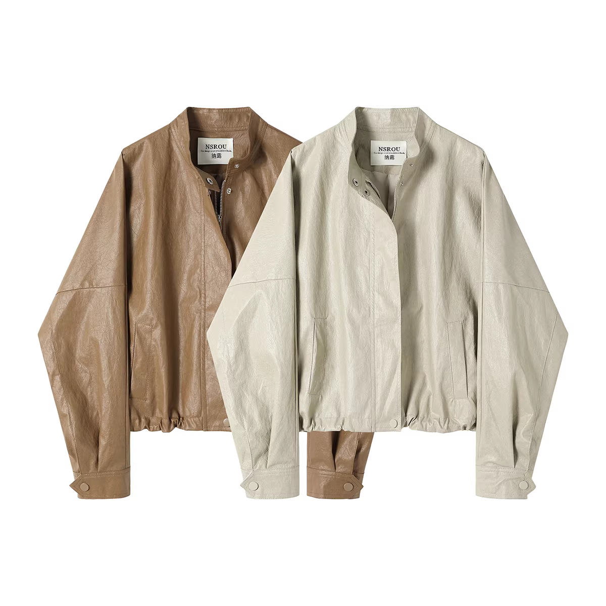 Áo khoác da cổ đứng kiểu retro ngắn gọn, thiết kế dành cho nữ, kiểu dáng mới mùa xuân thu, phong cách Mỹ, áo khoác công sở độc đáo.