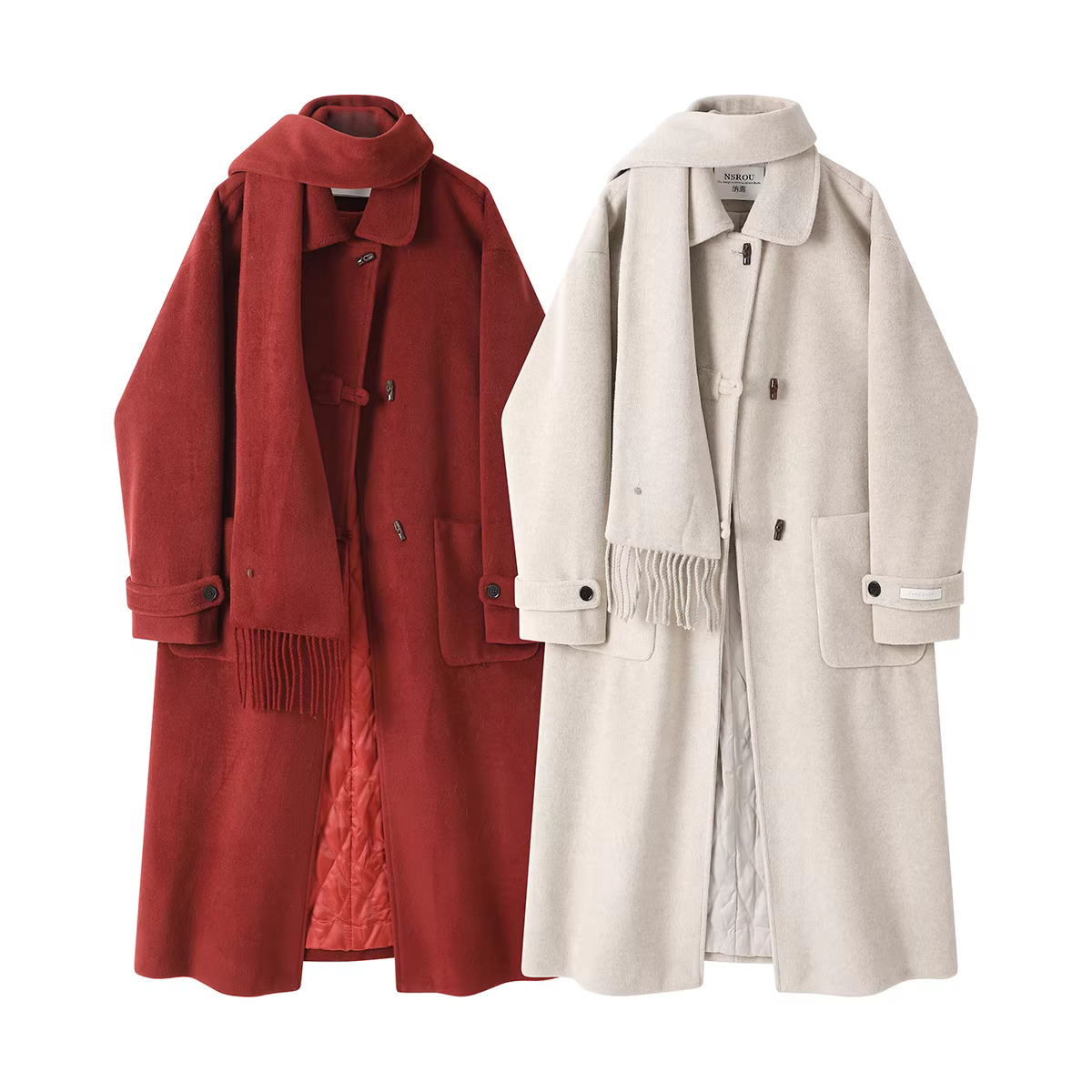 Áo khoác len dài vừa cao cấp NSROU dành cho nữ, áo khoác len dày dặn kiểu Hàn Quốc cổ điển mùa thu đông