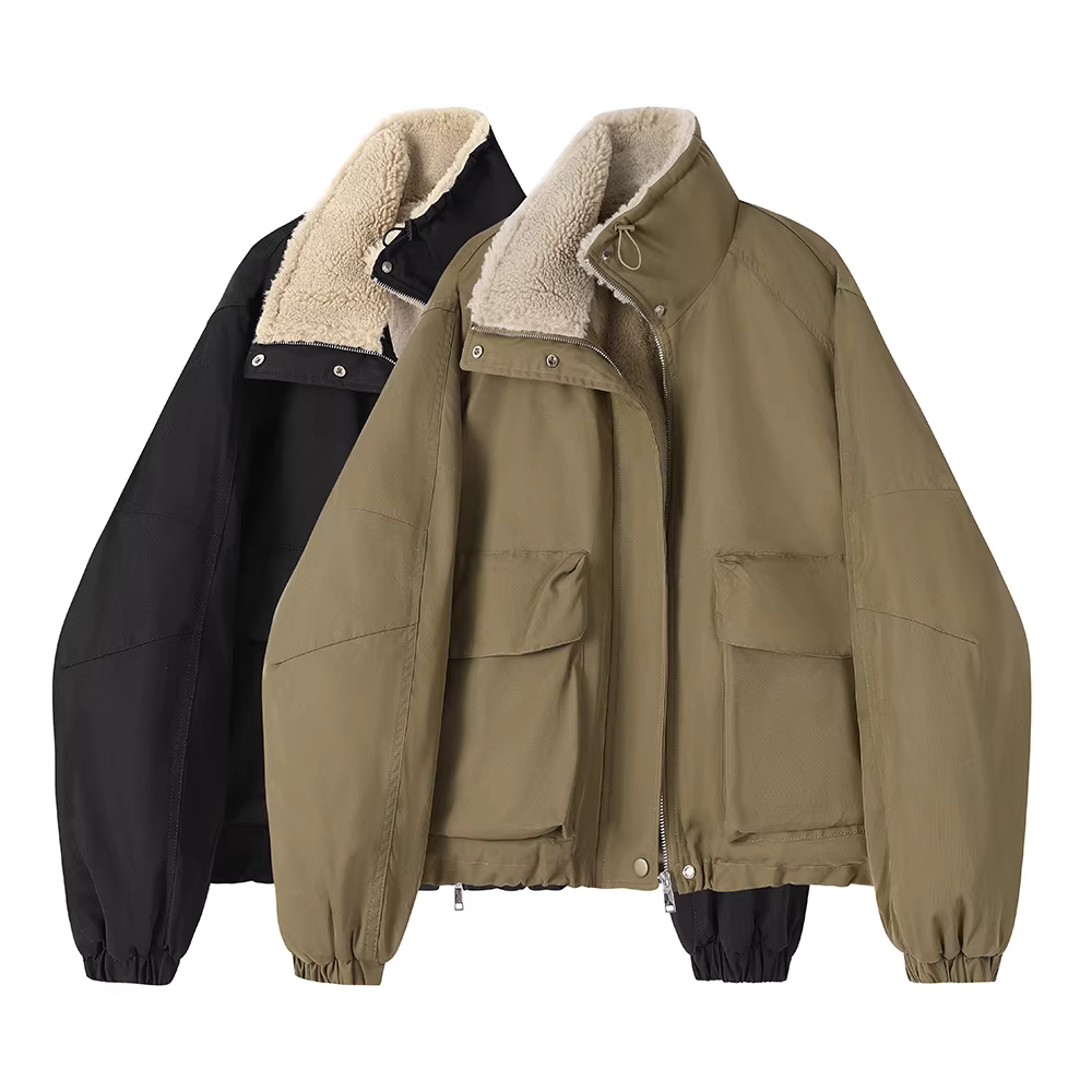 Áo khoác nỉ dày kiểu vintage dành cho nữ, mùa thu đông 2025 kiểu mới, áo khoác len cừu nhỏ nhắn.