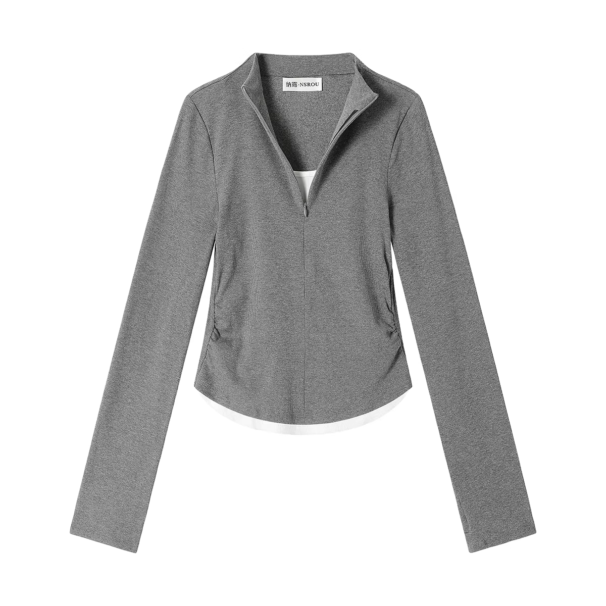 Áo thun dài tay giả hai mảnh màu đen dành cho nữ, thiết kế xuân thu mới, phong cách độc đáo, ôm vừa vặn, vai thường, áo lót bên trong.