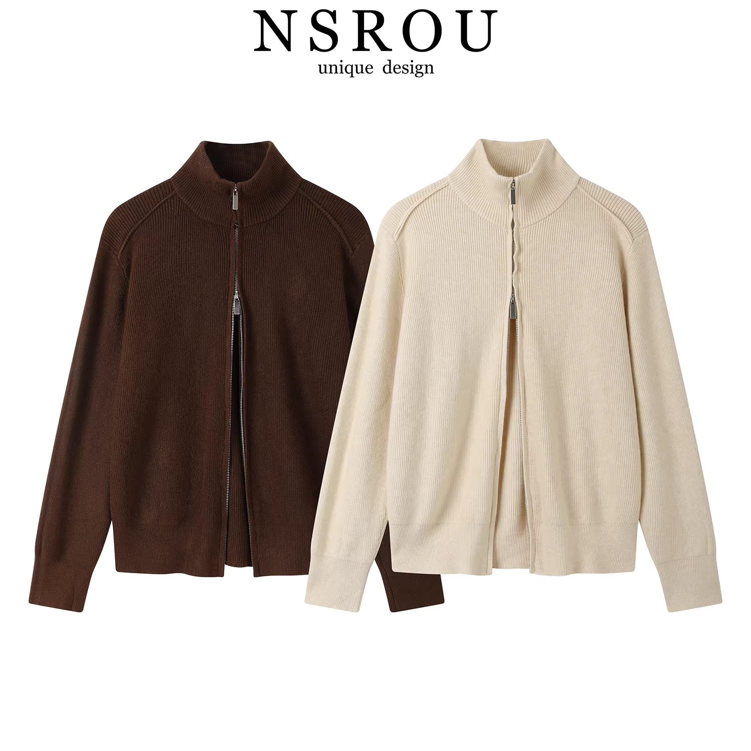 Áo len cổ lọ nửa cổ mềm mại và mịn màng kiểu retro giản dị dành cho nữ trong mùa thu đông, áo khoác cardigan đa năng cho trang phục đi làm