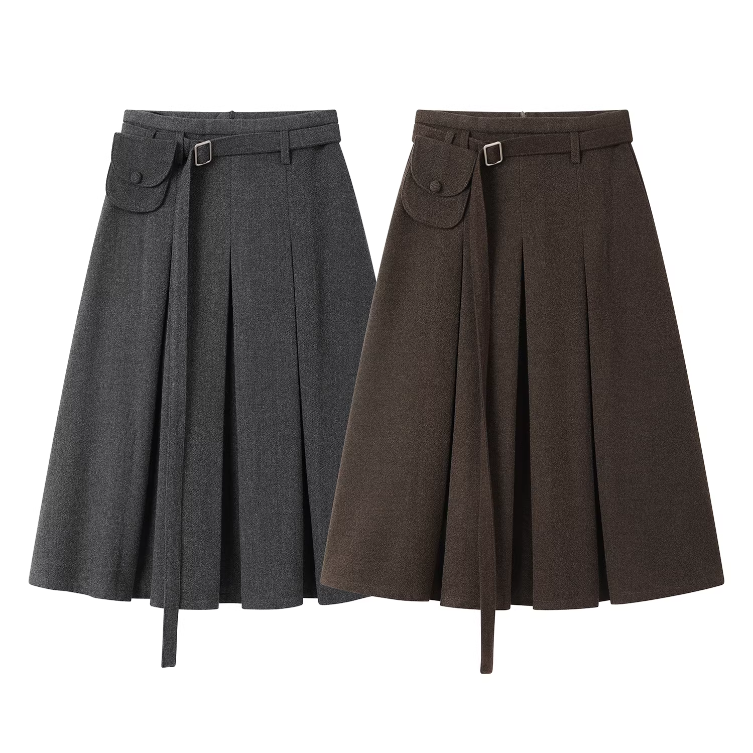 Váy midi xếp ly len cao cấp, đa năng, phong cách học sinh dành cho nữ, mùa thu đông, tôn dáng và thanh lịch, kiểu dáng chữ A ôm sát.