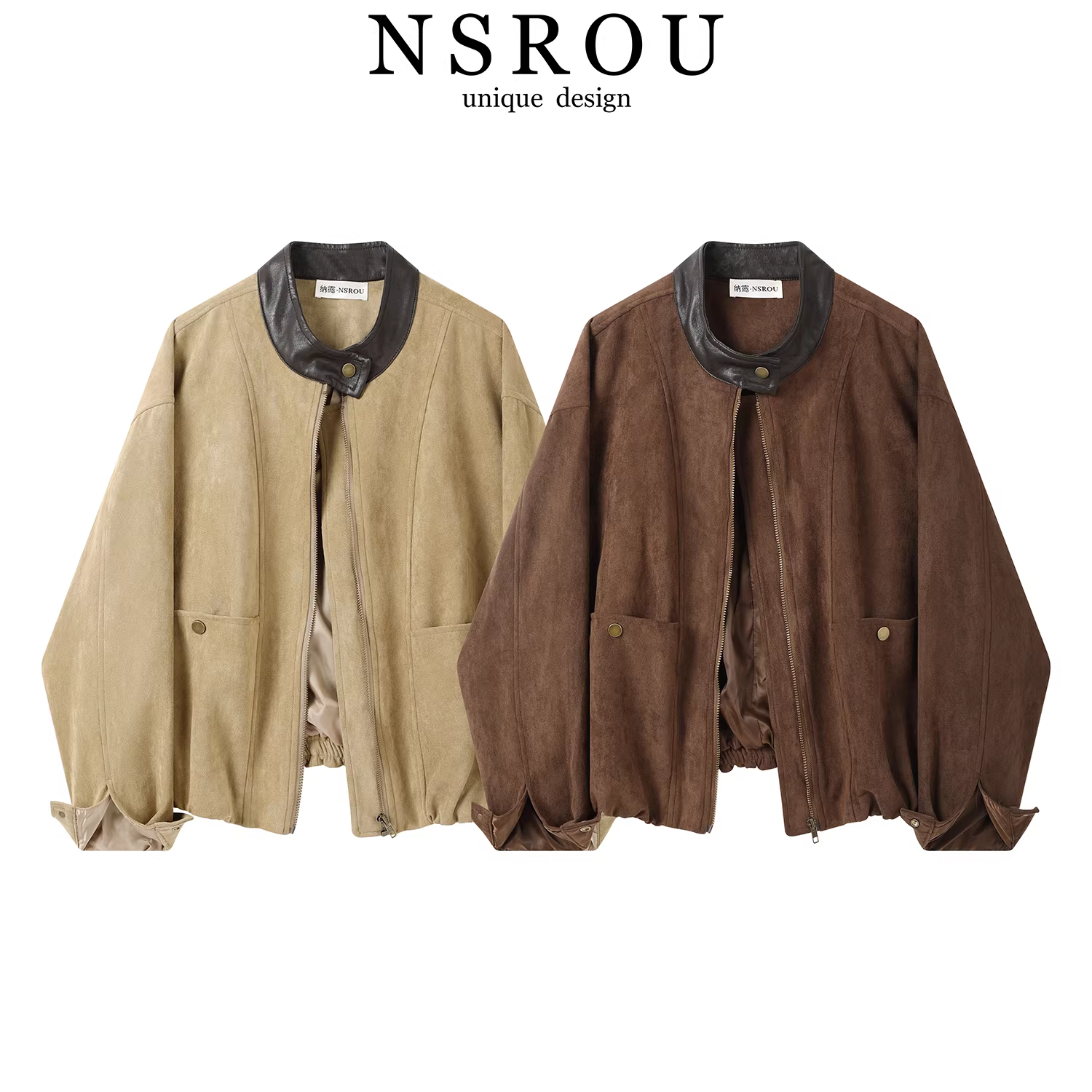 Áo khoác da ngắn bằng da lộn kiểu Mỹ cổ điển, độc đáo và siêu phong cách dành cho nữ, áo khoác mùa thu giản dị và đẹp.