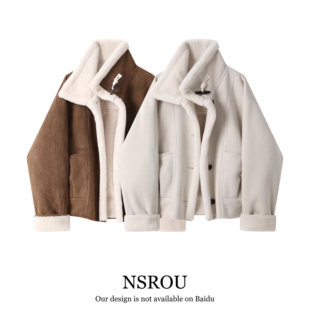 NSROU Áo khoác da lộn ngắn siêu phong cách cao cấp phong cách Hàn Quốc dành cho nữ, áo khoác dày bằng len cừu mùa thu đông