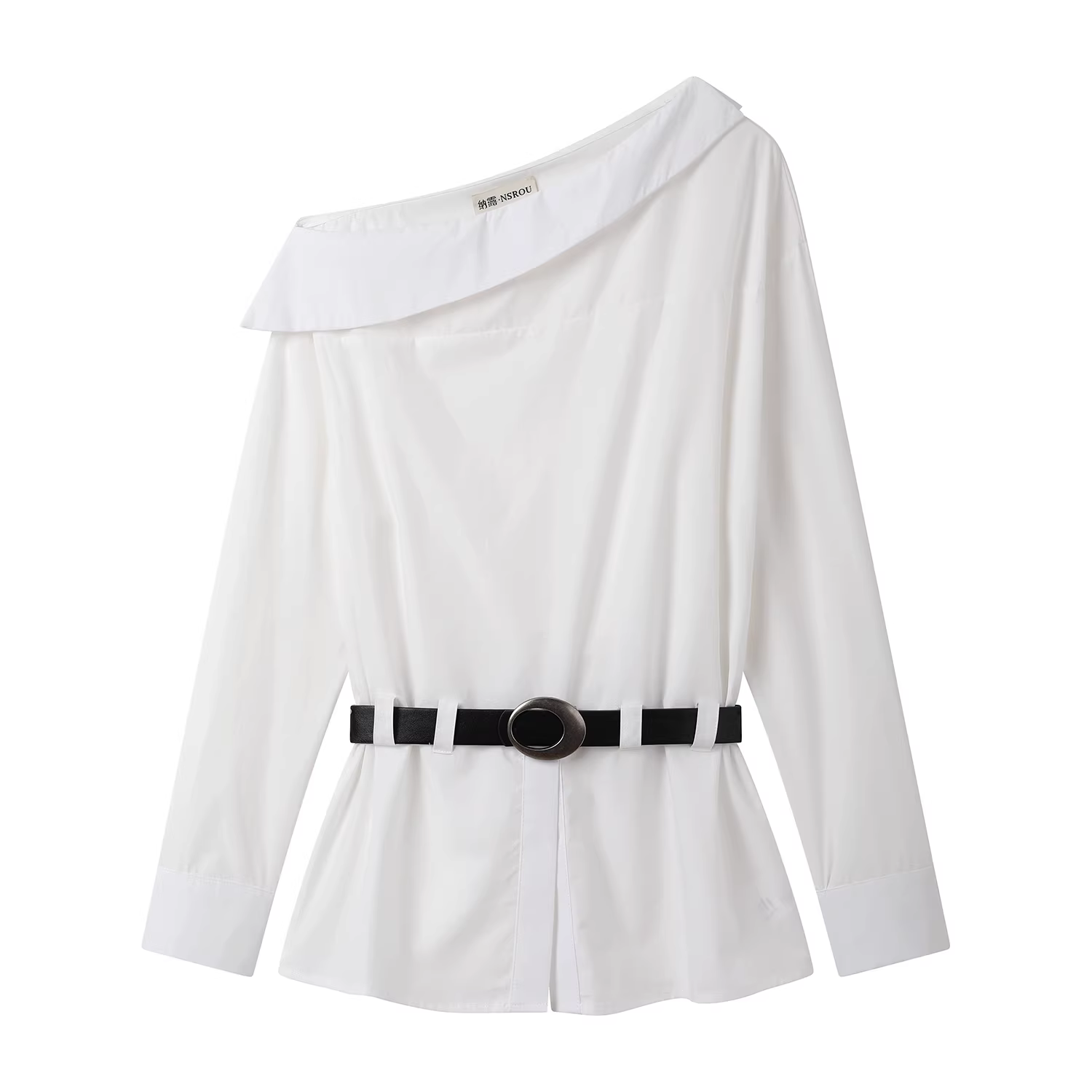 Áo sơ mi trắng kiểu Pháp, trễ vai, eo thon dành cho nữ, áo kiểu cao cấp mùa thu sớm, áo dài tay ôm eo