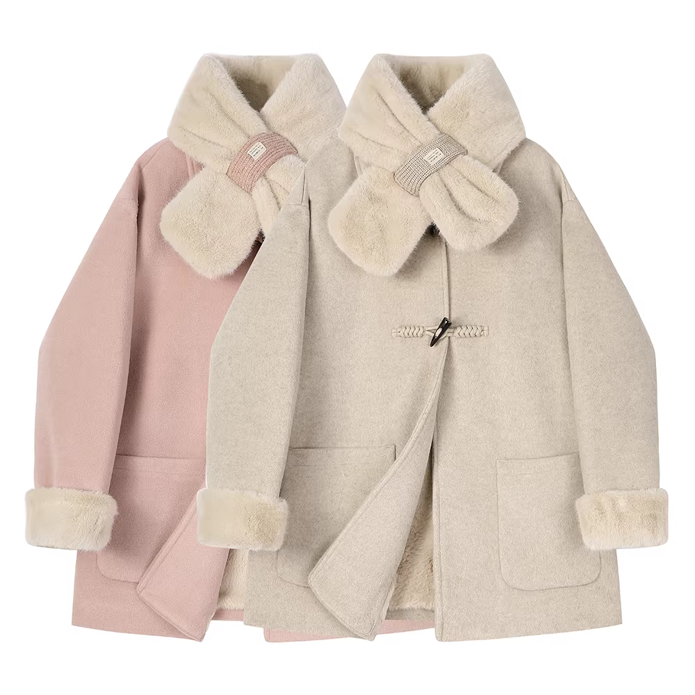 Áo khoác len dạ nữ dáng ngắn, hai lớp, kiểu Hàn Quốc, thanh lịch, sang trọng, mùa đông 2025.