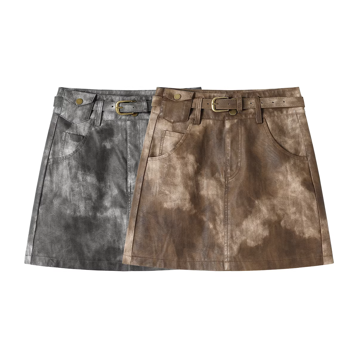 Váy da đen ngọt ngào kiểu Mỹ váy ngắn váy ngắn nữ mùa xuân thu mới phong cách retro độc đáo nhuộm màu nửa thân váy chữ A ôm hông