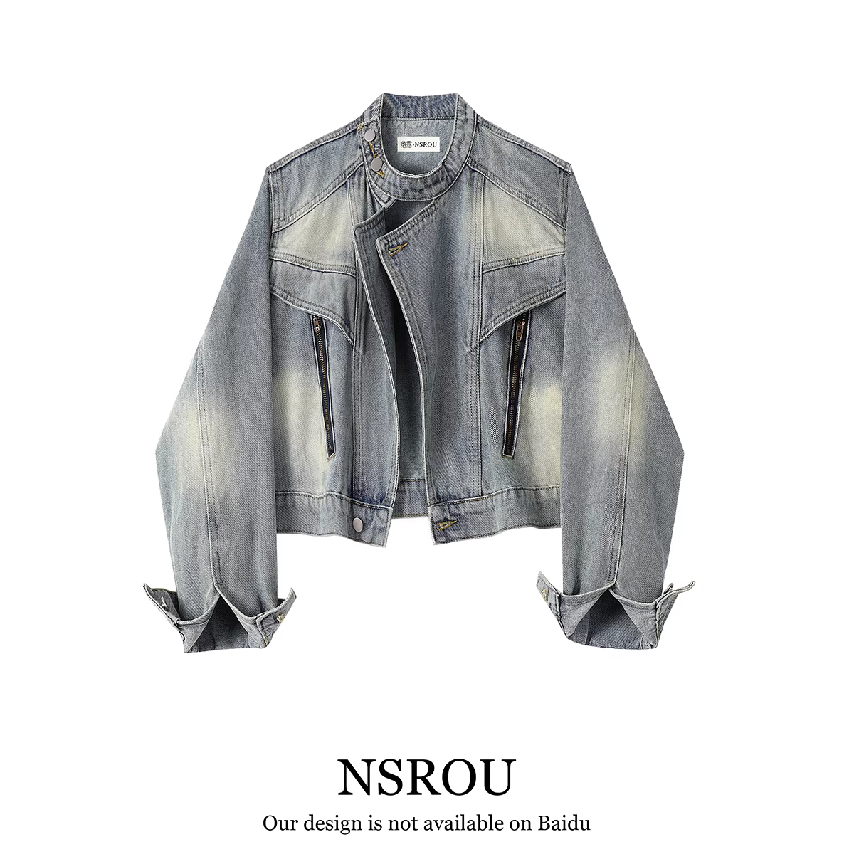 Áo khoác denim ngắn kiểu biker phong cách retro Hồng Kông dành cho nữ, mùa xuân và mùa thu, áo khoác đa năng phong cách giản dị và đa năng