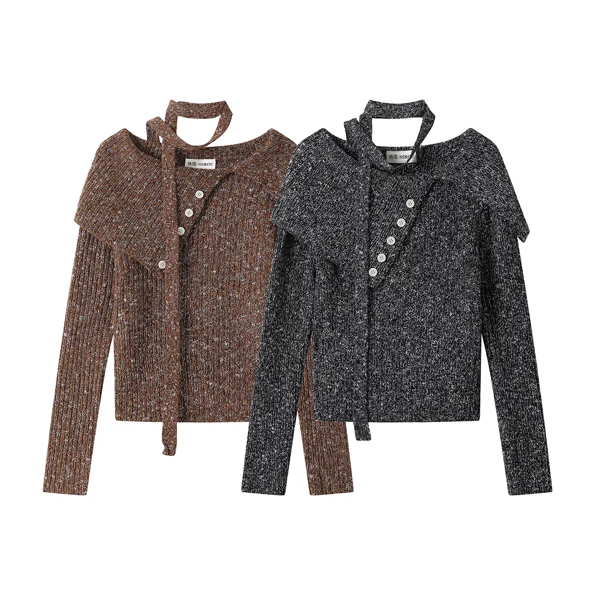 Áo len dệt kim một vai phong cách NSROU Hàn Quốc dành cho nữ, áo len ngắn trễ vai dáng ôm mùa thu