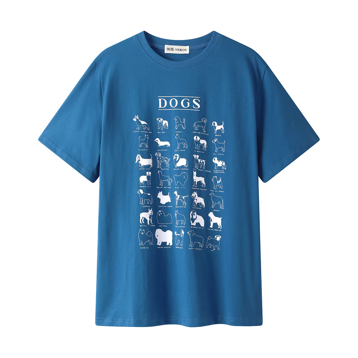 Áo thun nữ tay ngắn cổ tròn đa năng, kiểu dáng độc đáo, in hình chú chó mùa hè, kiểu dáng suông tôn dáng