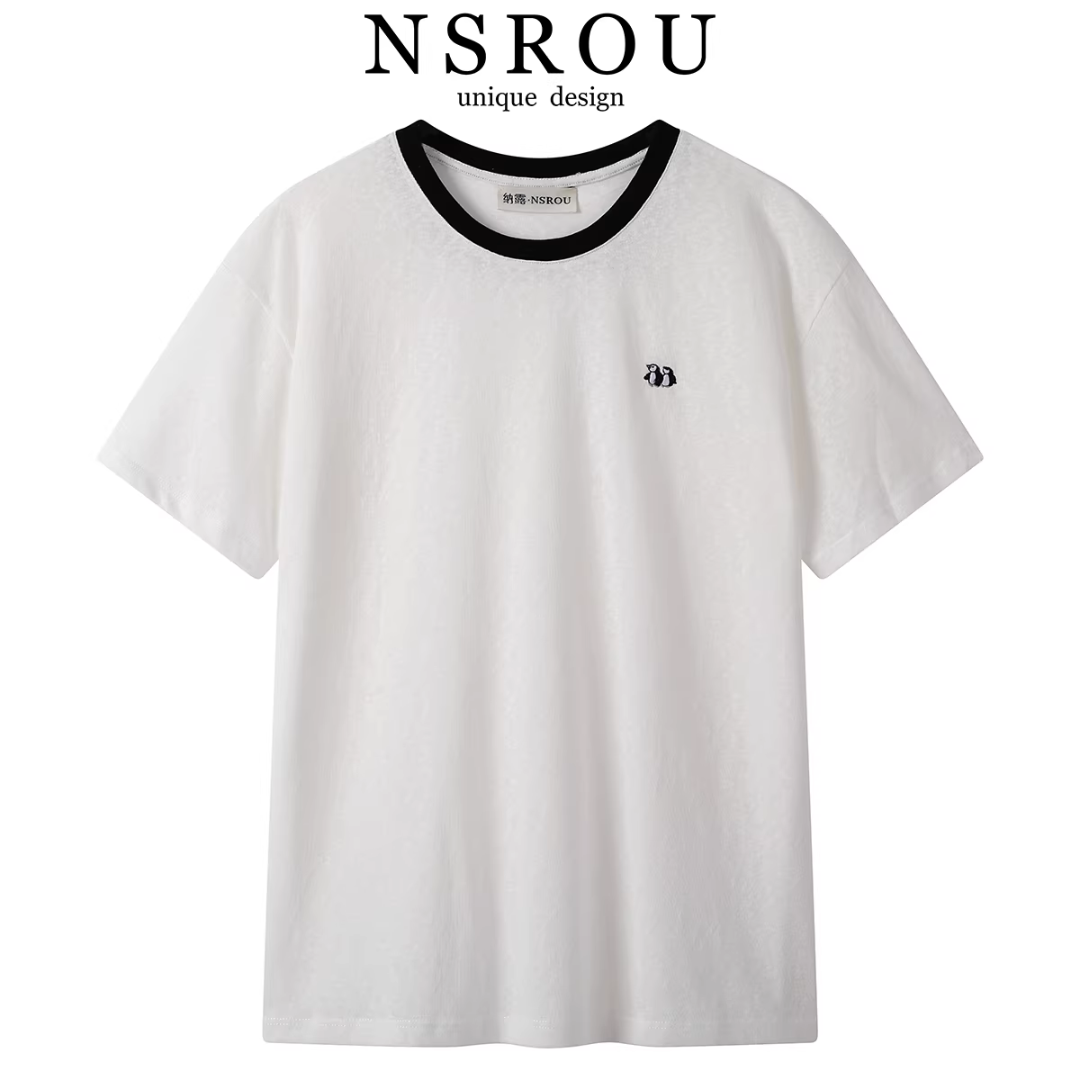 Áo thun cổ tròn tay ngắn thêu màu đơn giản cao cấp NSROU dành cho nữ, áo ngắn đa năng mùa hè dành cho nữ.