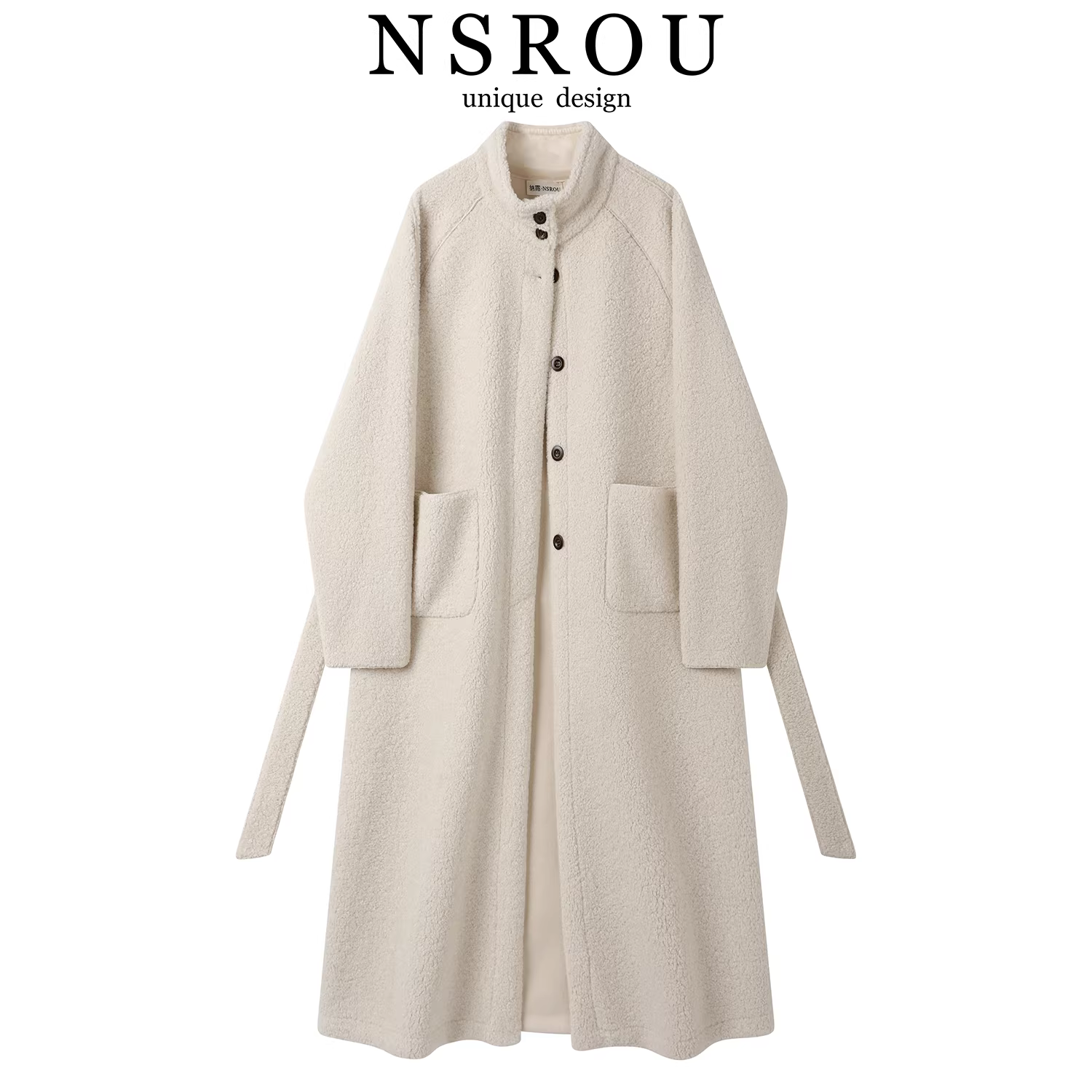 Áo khoác len cừu cao cấp phong cách Hàn Quốc, cổ đứng, dáng lười dành cho nữ, áo khoác len dáng dài vừa phải, thanh lịch, ôm dáng mùa đông