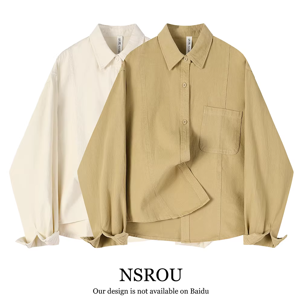 Áo sơ mi denim ngắn cổ điển phong cách Hồng Kông có tay dài dành cho phụ nữ nhỏ nhắn, mùa xuân thu, áo sơ mi thiết kế độc đáo