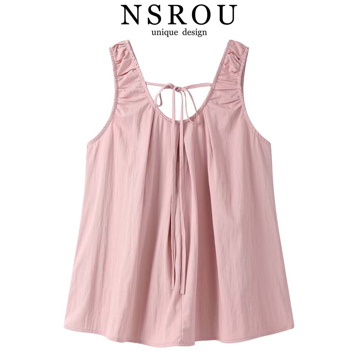 Áo ba lỗ hở lưng không tay kiểu Pháp dành cho nữ, dáng rộng mùa hè, thon gọn, đa năng, áo sơ mi babydoll giảm tuổi tác.