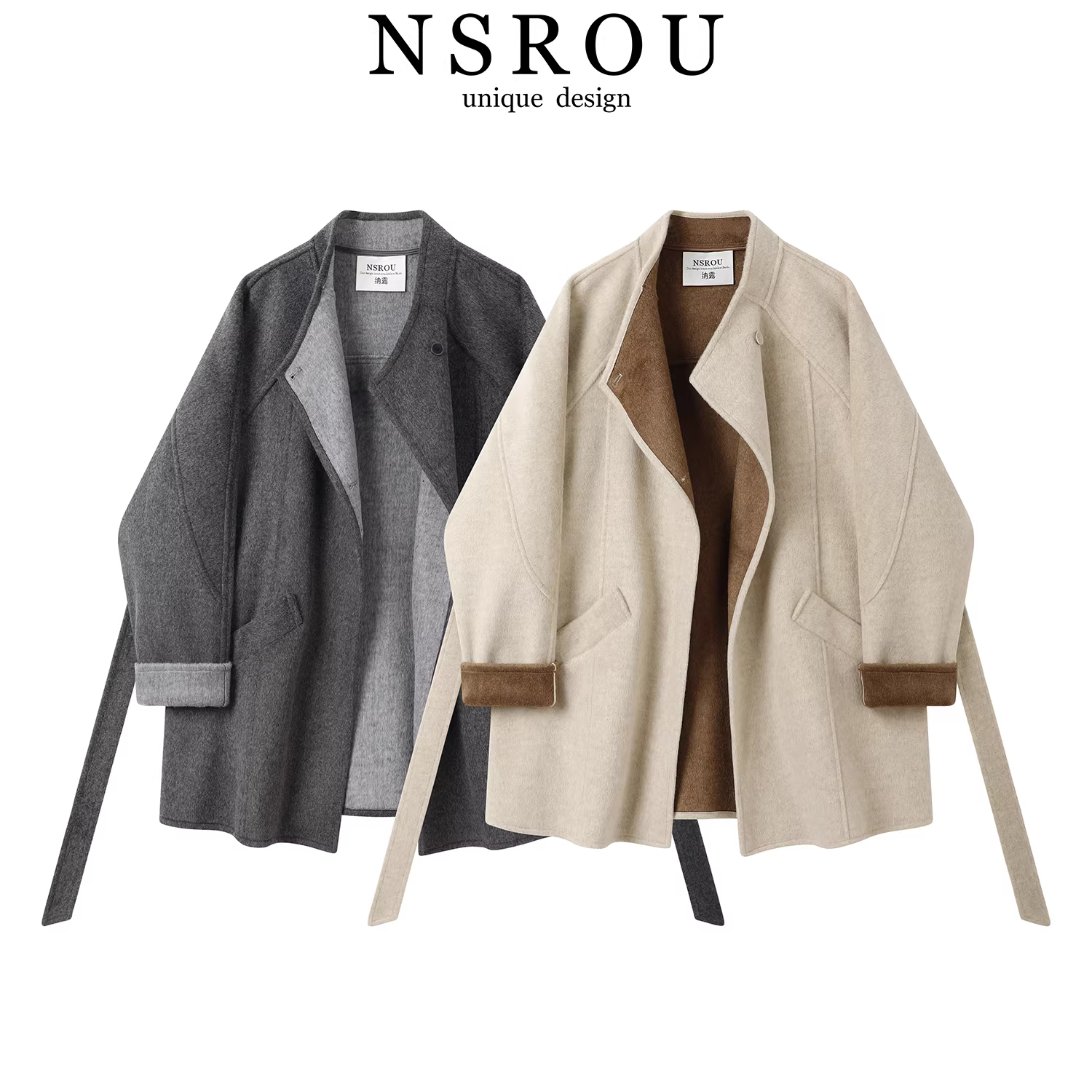 Áo khoác len dáng ngắn phong cách NSROU Hàn Quốc dành cho nữ, mùa thu đông, cao cấp, siêu xinh, áo khoác cổ đứng ngắn.