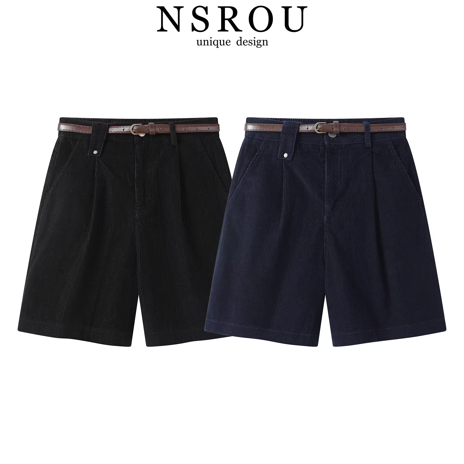 Quần short vải nhung đơn giản phong cách cổ điển Hồng Kông thời trang thu đông nữ quần ống rộng dáng thẳng quần ống loe chữ A