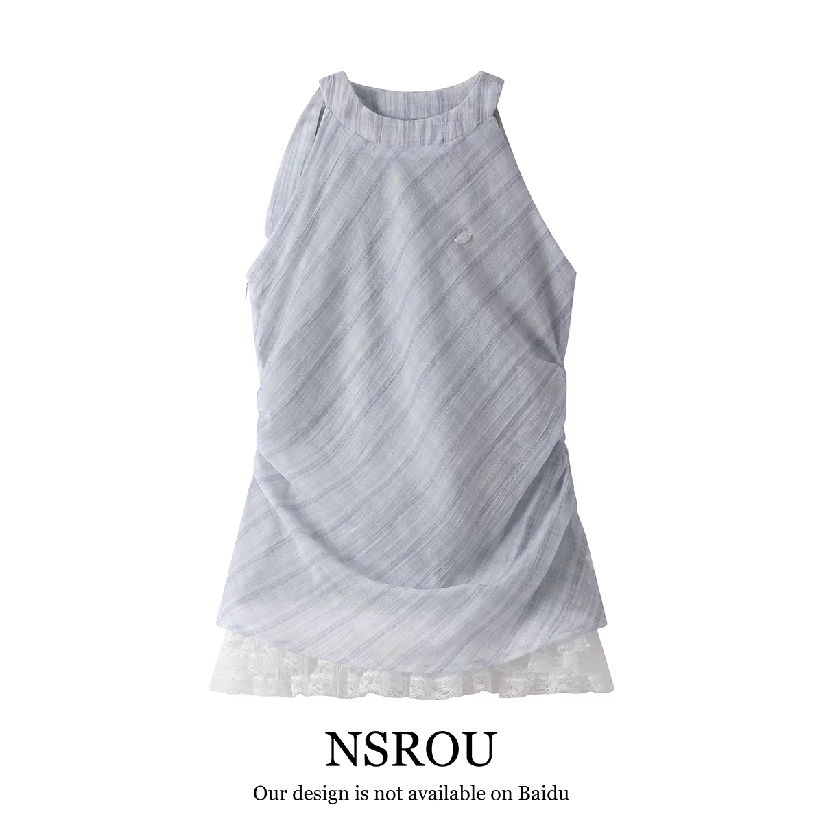 Váy ngắn kiểu Pháp, thiết kế độc đáo, không tay, cổ halter, phối ren, dáng chữ A, dành cho nữ, kiểu dáng ôm sát, mùa hè.