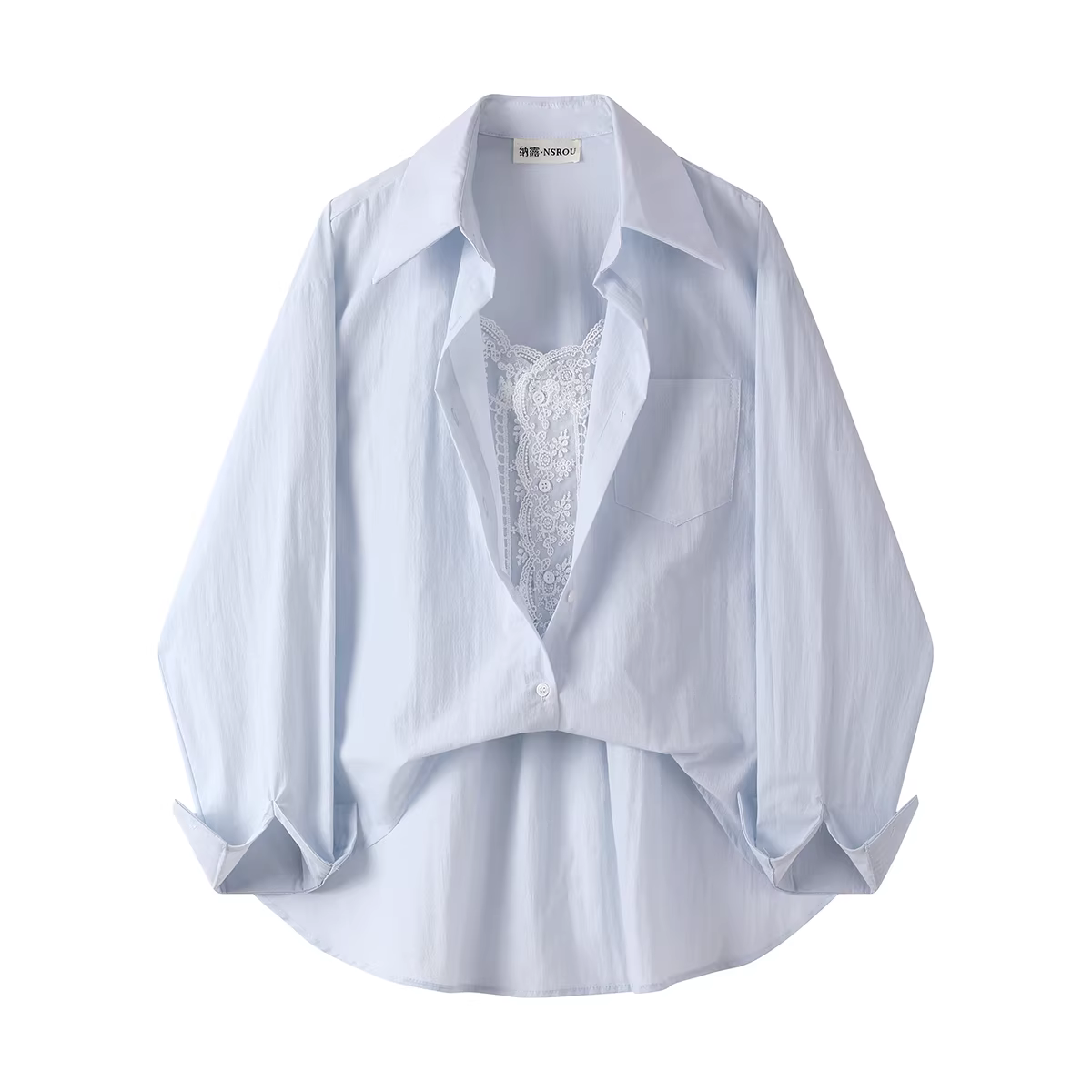 Áo sơ mi giả hai mảnh phối ren kiểu Pháp dành cho nữ, áo khoác sơ mi mới đẹp cho mùa xuân và mùa thu.