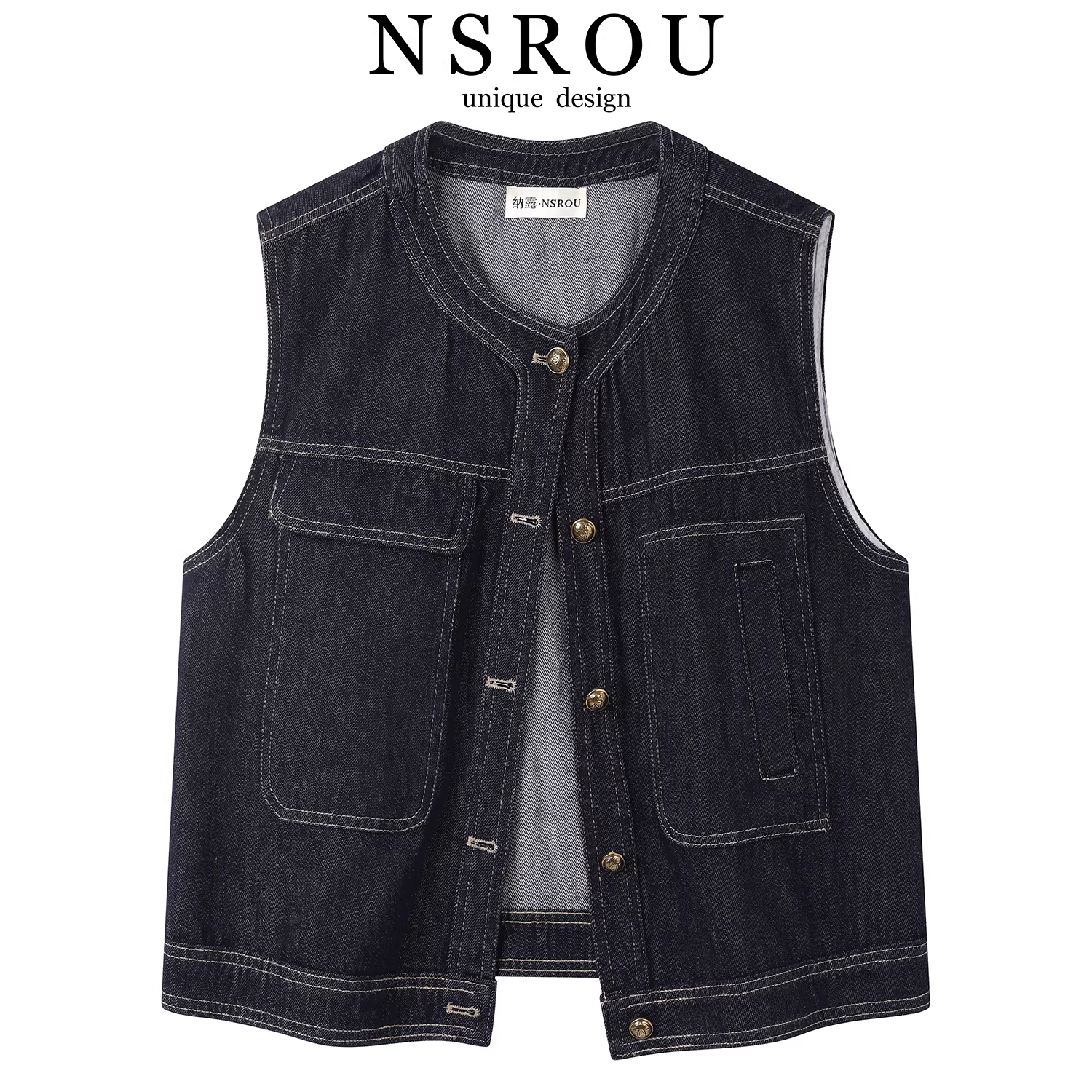 Áo vest denim không tay phong cách cổ điển Hồng Kông dành cho phụ nữ nhỏ nhắn, áo khoác ngắn mùa thu đa năng, kiểu dáng ôm dáng, mặc nhiều lớp, phong cách thường ngày
