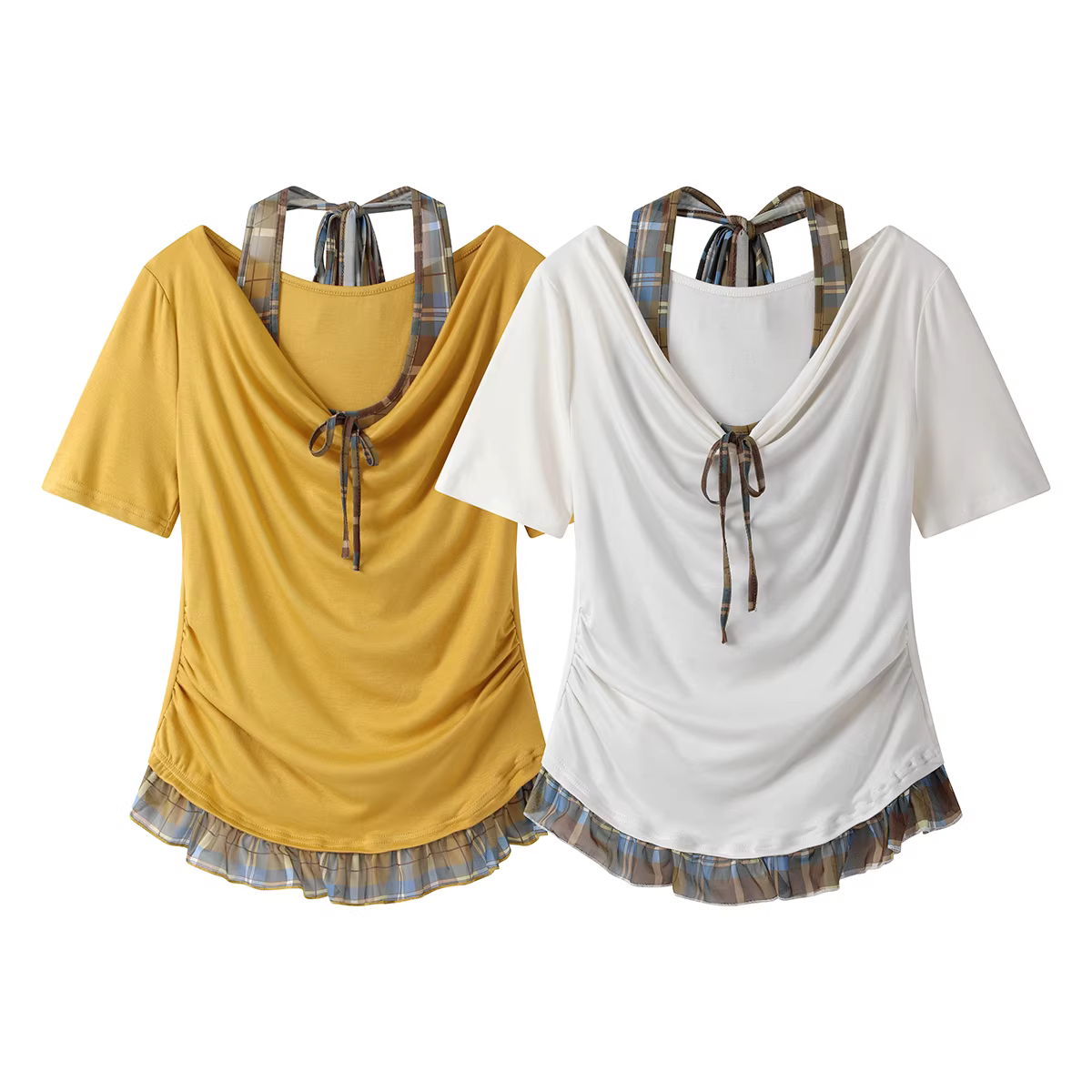 Áo thun hai mảnh cổ yếm kẻ sọc phối màu thời thượng dành cho nữ, kiểu dáng mới mùa hè, ôm eo tôn dáng