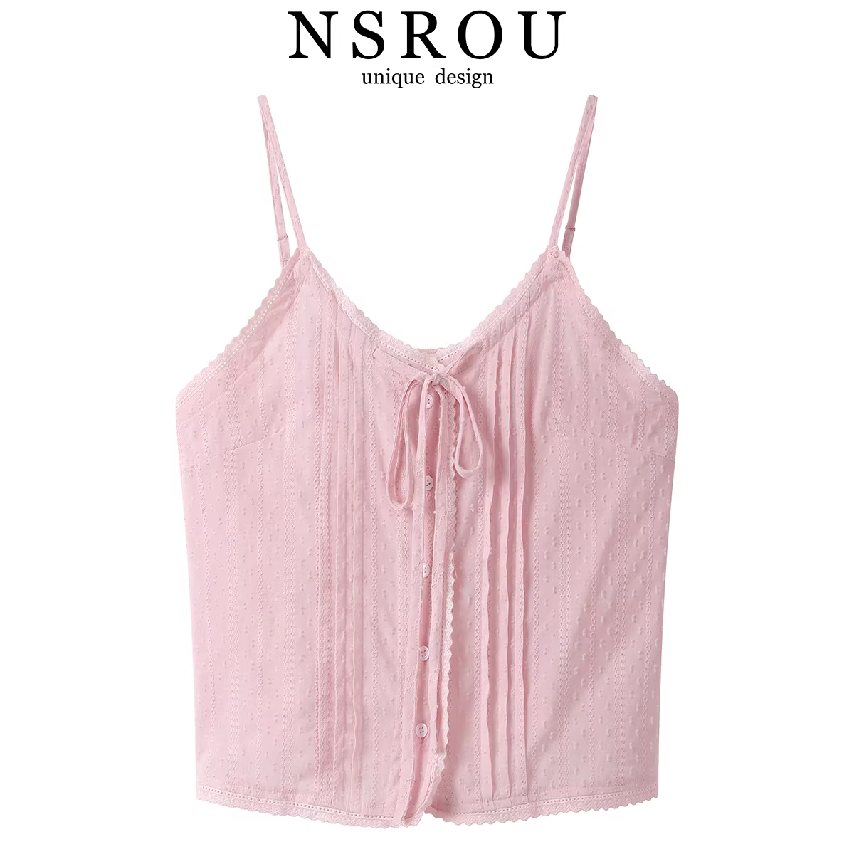 Áo yếm buộc dây viền ren phong cách Pháp của NSROU dành cho nữ, áo đa năng hợp thời trang mùa hè mới
