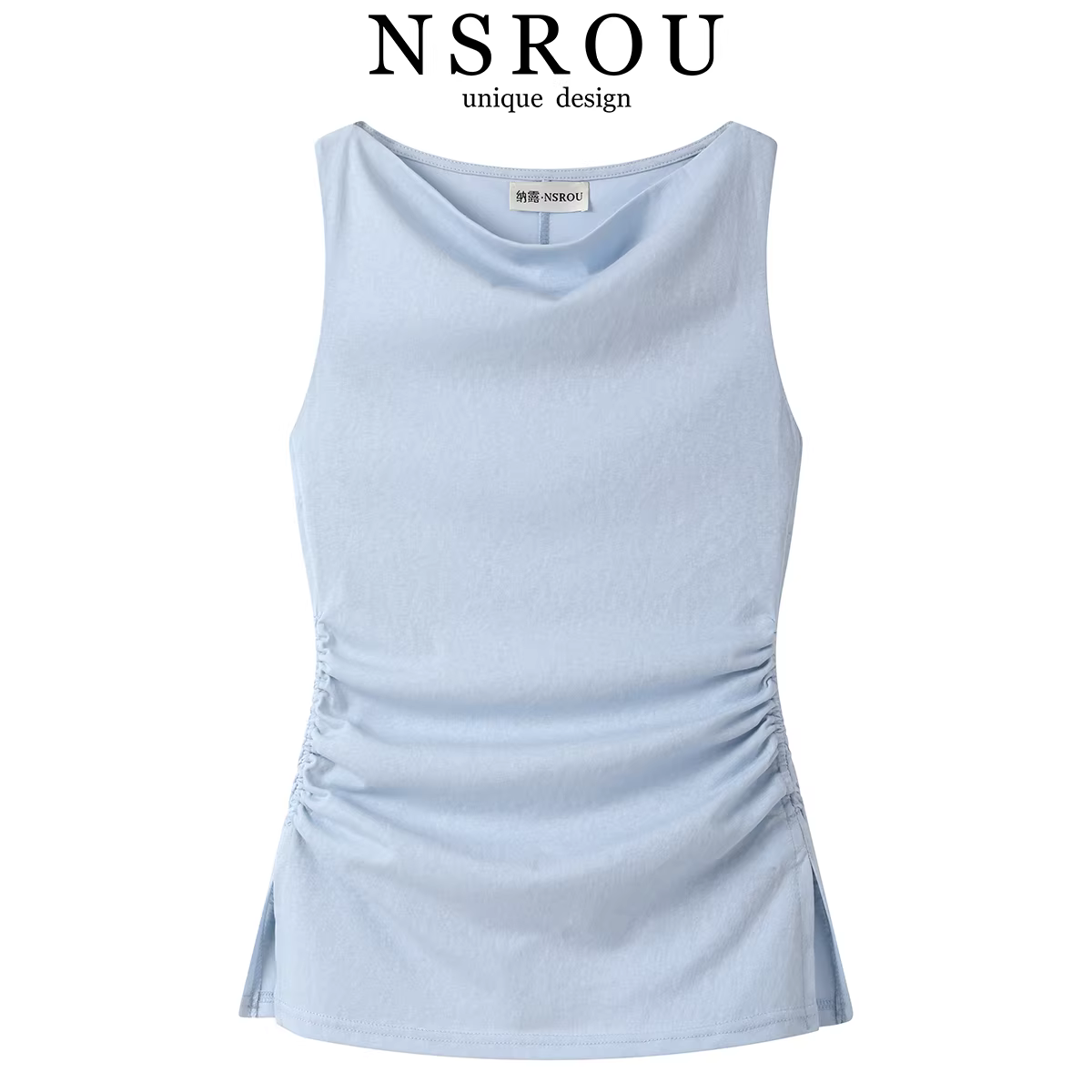 Thiết kế theo phong cách Pháp, đơn giản và thanh lịch, eo xếp ly, áo vest không tay giúp thon gọn cho nữ, áo thun hợp thời trang mùa hè và giảm tuổi tác.