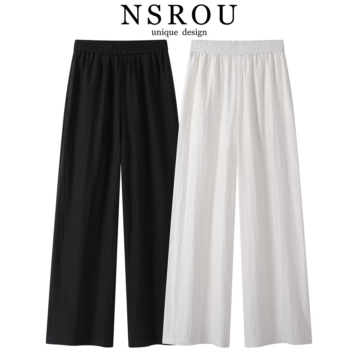 NSROU Quần dài dáng suông lưng cao đơn giản và thanh lịch phong cách Hàn Quốc dành cho nữ, quần dài ống đứng dáng rộng đa năng mùa hè mới
