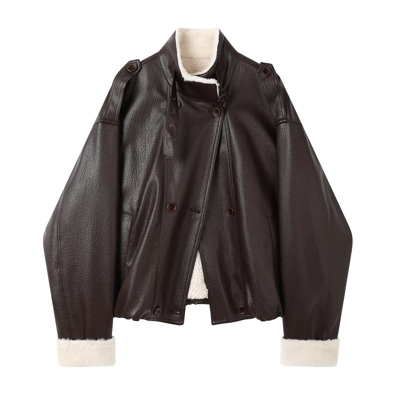 Áo khoác da cổ đứng kiểu cổ điển của Mỹ dành cho nữ, phong cách mùa đông mới, cảm giác cao cấp, áo khoác ngắn lót lông cừu