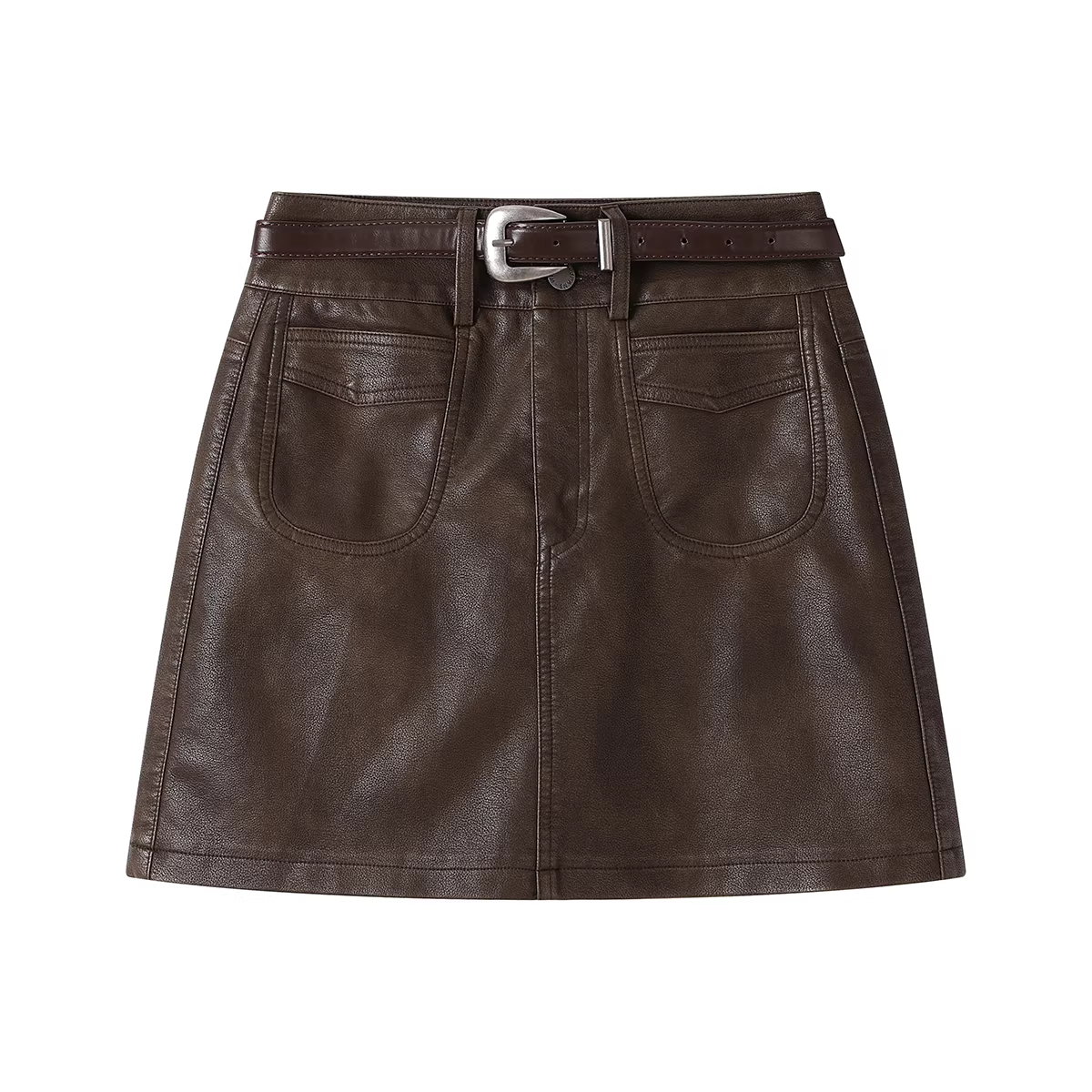 Váy da chữ A eo cao cổ điển cao cấp NSROU dành cho nữ, phong cách xuân thu, thiết kế độc đáo, váy mini ôm sát.