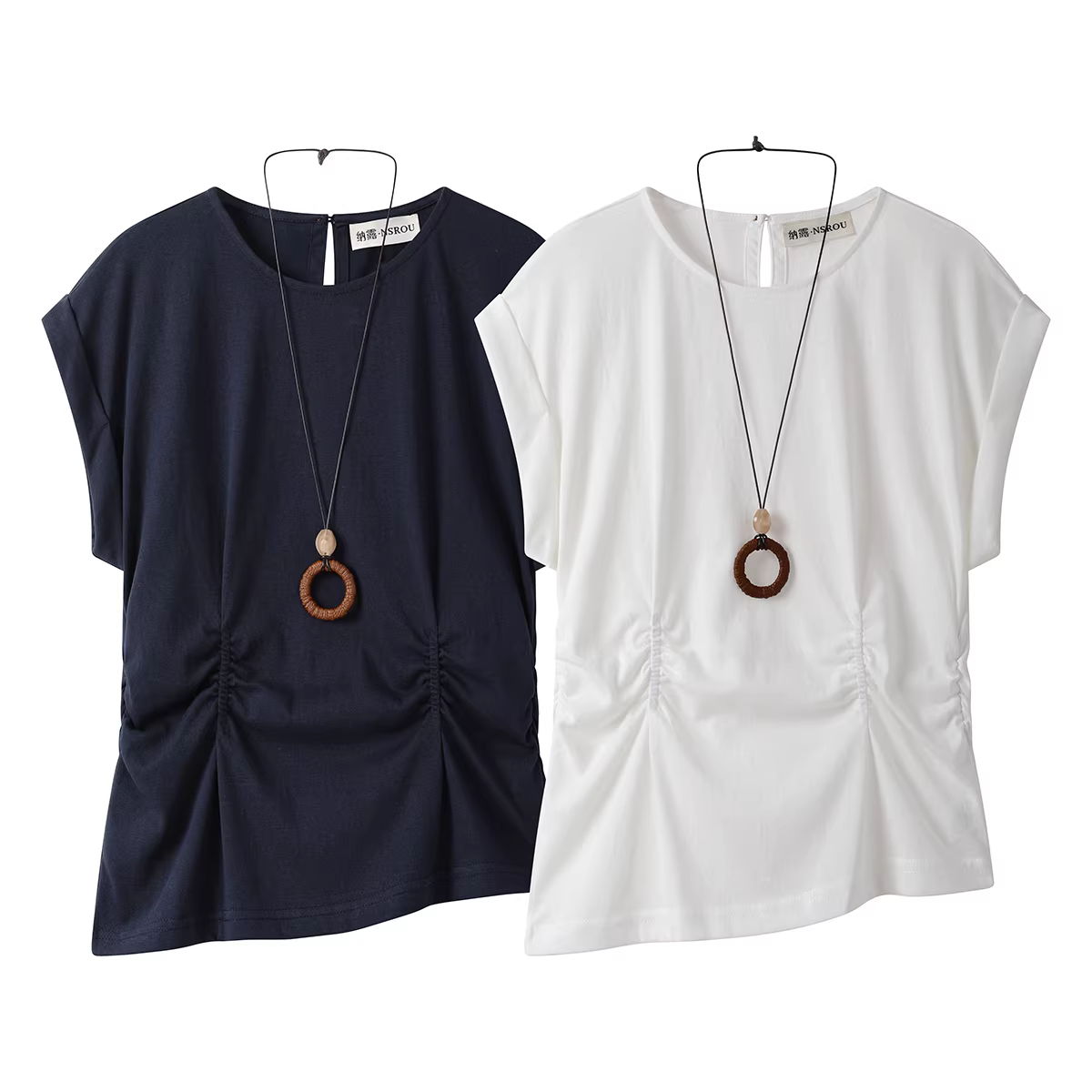 Áo thun ngắn tay xếp ly màu trắng đa năng kiểu Pháp dành cho nữ, áo kiểu dáng ôm vừa vặn cao cấp mùa hè mới