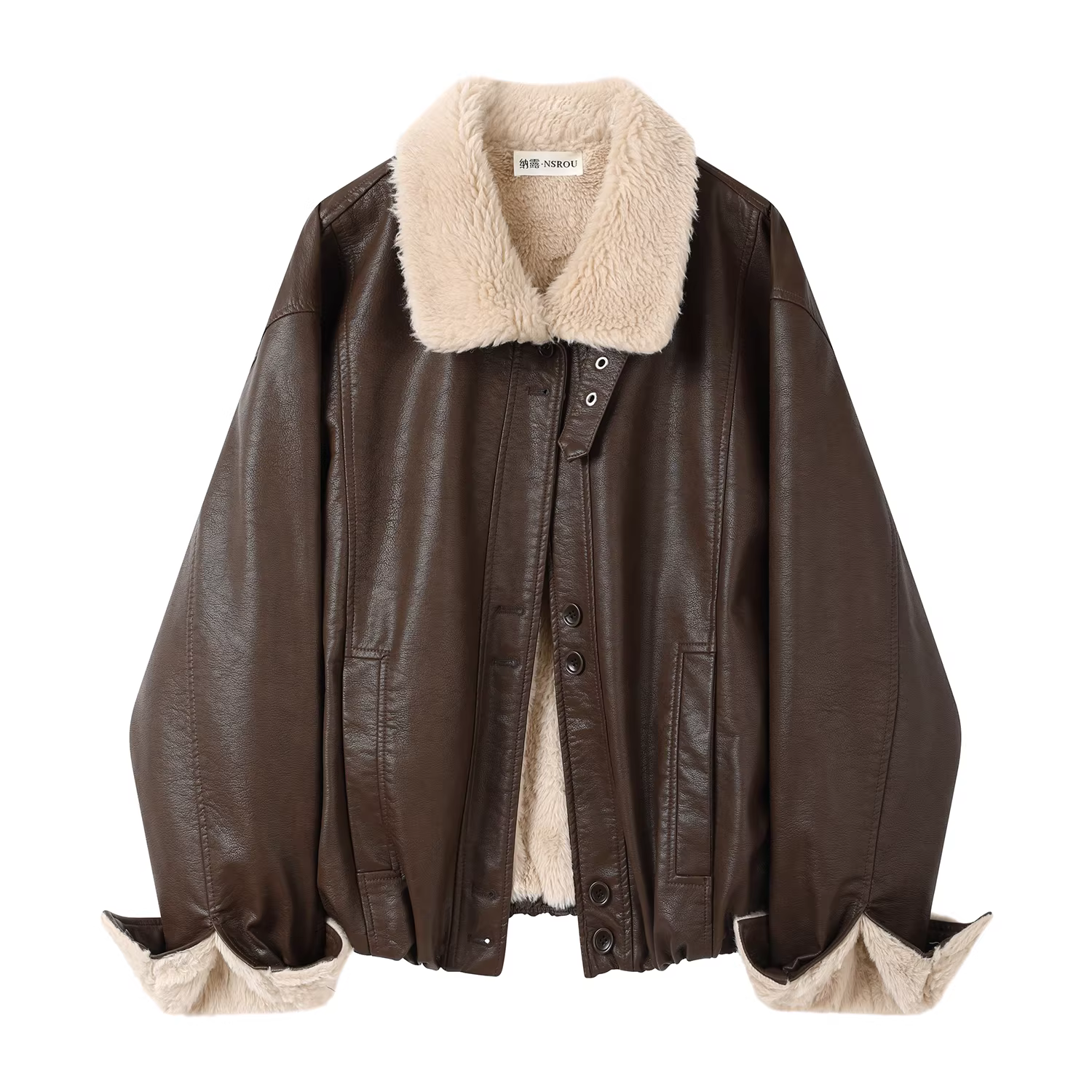 Áo khoác da ngắn cổ đứng lót lông cừu Melard cổ điển dành cho nữ, áo khoác len cừu kiểu phi công mùa đông phong cách Mỹ