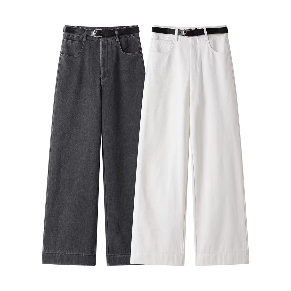 NSROU Quần jean lót lông cừu đơn giản, thanh lịch và thời trang theo phong cách Hàn Quốc dành cho nữ, quần ống rộng dáng rộng thường ngày mùa đông