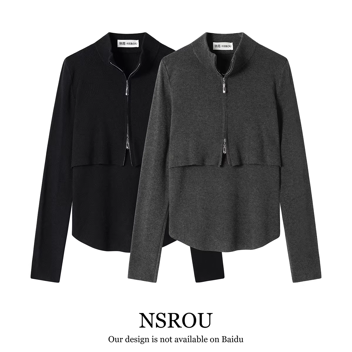 Áo cardigan dệt kim giả hai mảnh màu xám kiểu Pháp dành cho nữ, áo len dáng ôm mùa xuân và mùa thu.