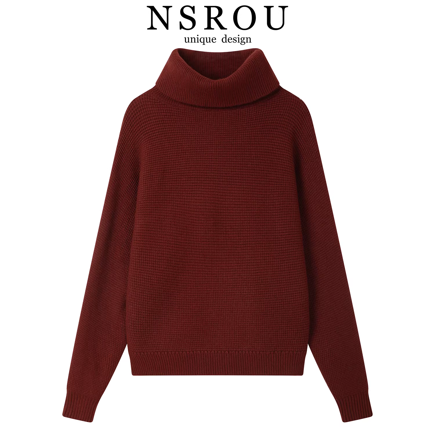 Áo len dệt kim cổ cao phong cách Pháp dành cho nữ, áo dài tay màu đỏ dáng rộng phong cách mới mùa thu đông