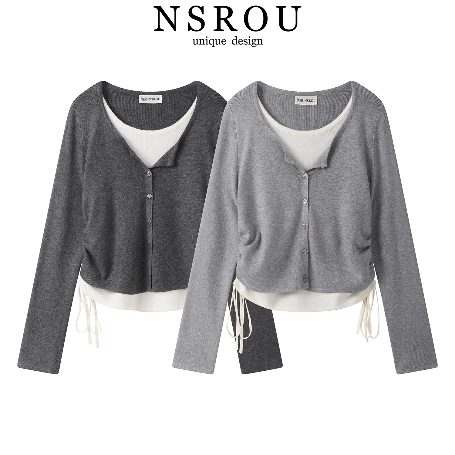 Trang phục đầu thu phong cách Hàn Quốc, áo dệt kim cổ tròn giả hai mảnh độc đáo và đẹp mắt dành cho nữ.