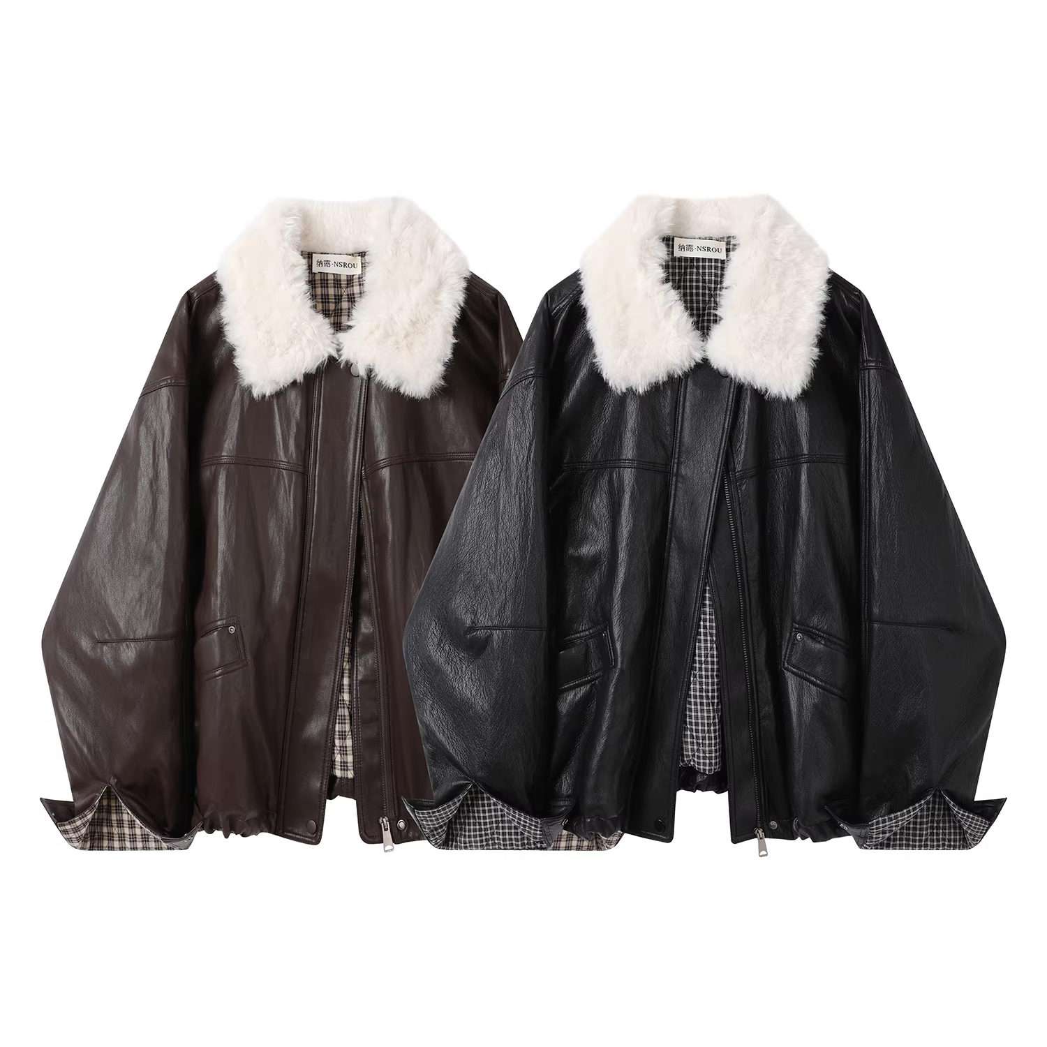 Áo khoác da may chần màu cà phê retro Maillard dành cho nữ, áo khoác da ngắn kiểu Mỹ mùa đông có cổ áo kiểu phi công