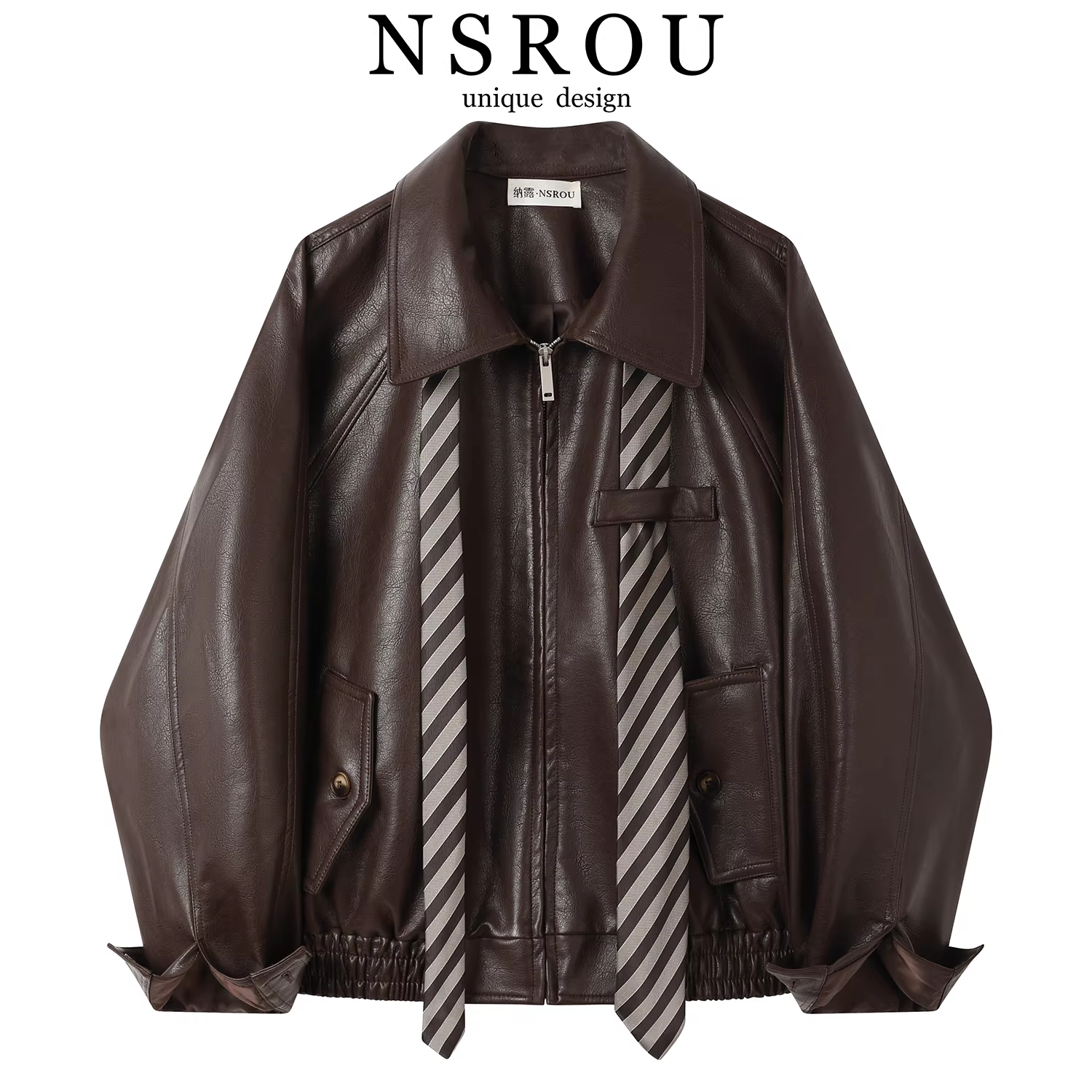 Áo khoác da ngắn màu nâu phong cách cổ điển cao cấp dành cho nữ, áo khoác dày mùa thu kiểu dáng xe máy.