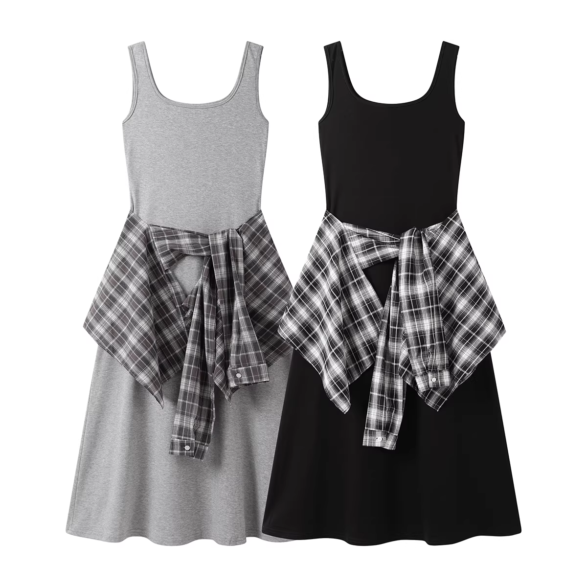 NSROU Váy vest giả hai mảnh kiểu cổ điển kiểu Pháp dành cho nữ, váy dài thanh lịch, ôm eo, tôn dáng mùa hè