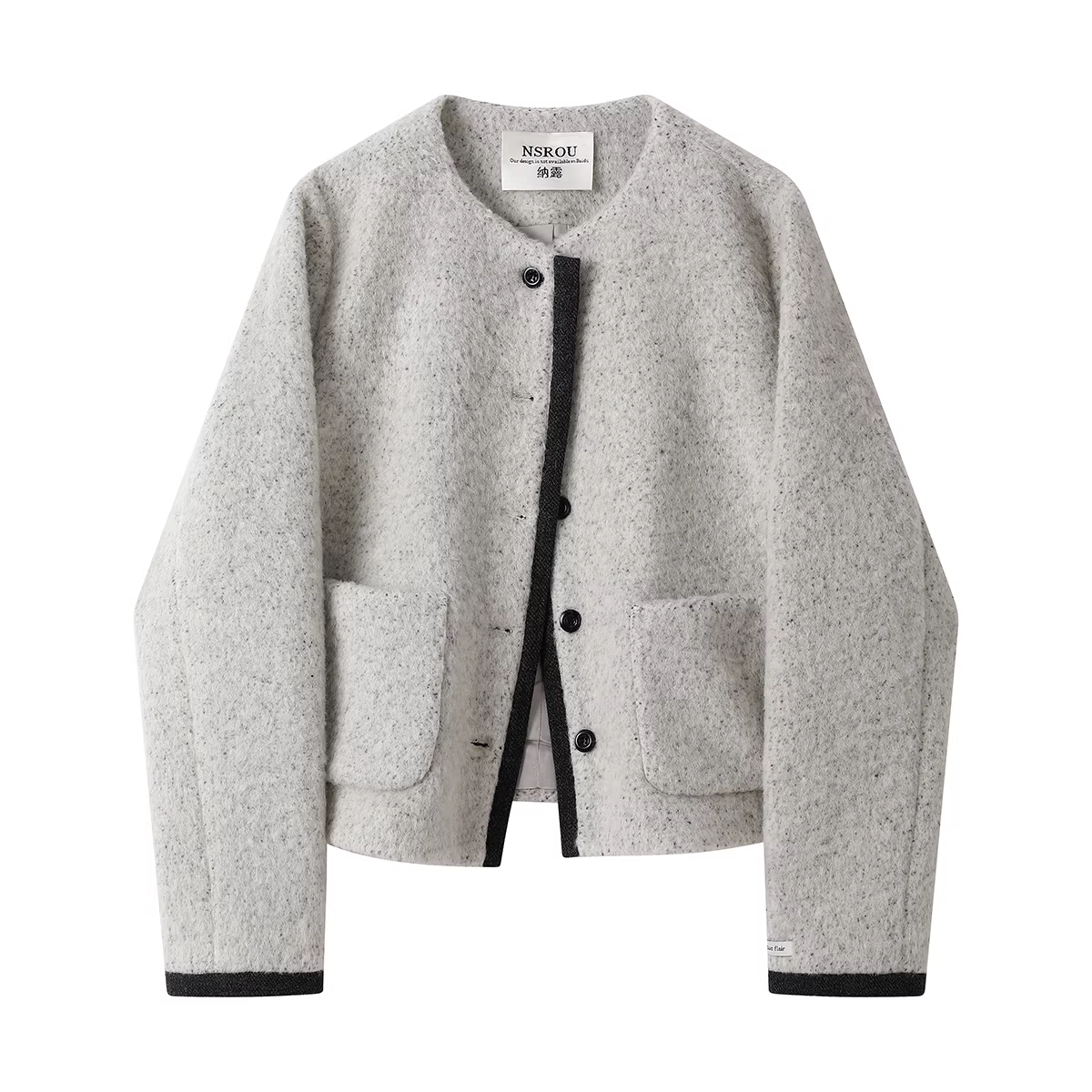 Áo khoác kiểu dáng giản dị phong cách NSROU Hàn Quốc dành cho nữ, áo khoác len ngắn mùa thu đông