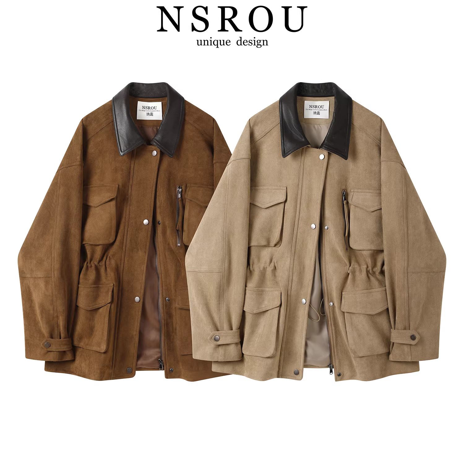 Áo khoác da lộn màu nâu retro Maillard dành cho nữ, áo khoác xe máy dáng rộng phong cách Mỹ mới cho mùa thu