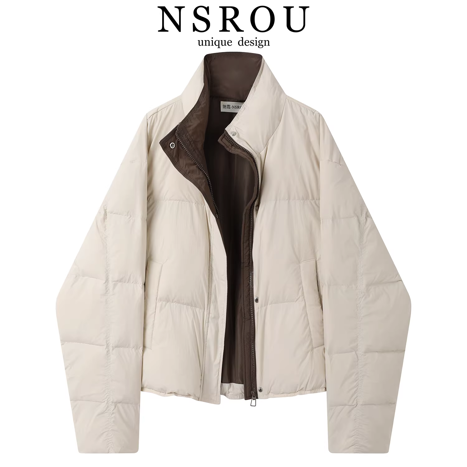 Áo khoác phao ngắn cổ đứng phối màu cao cấp và thanh lịch dành cho nữ, hoàn hảo cho mùa đông, kiểu dáng thời trang và đa năng khi đi làm, ấm áp và thoải mái.