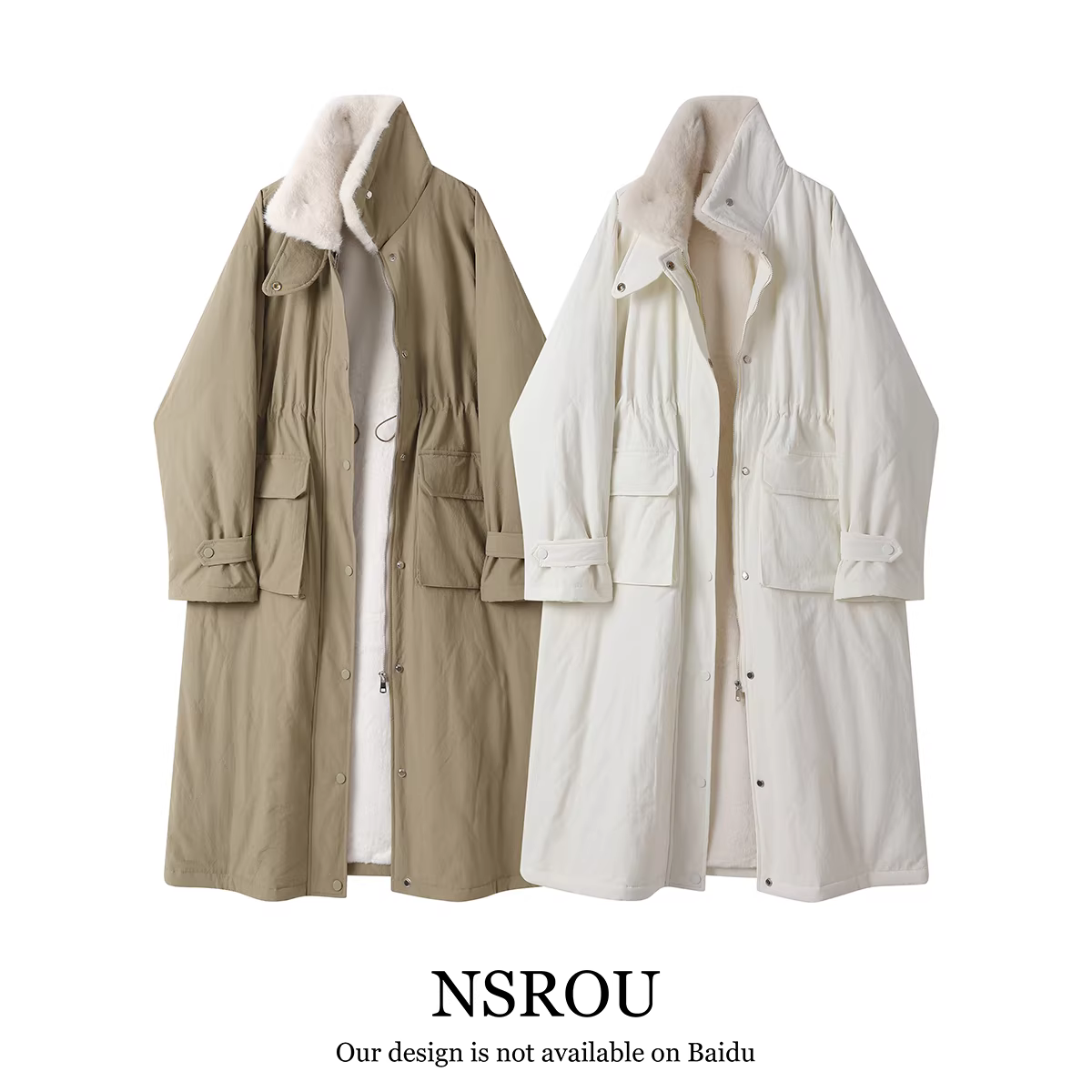 NSROU Áo khoác dài phong cách Hàn Quốc cao cấp và sành điệu dành cho nữ, áo khoác dài dày dặn và lót lông theo phong cách Anh quốc mùa thu đông.