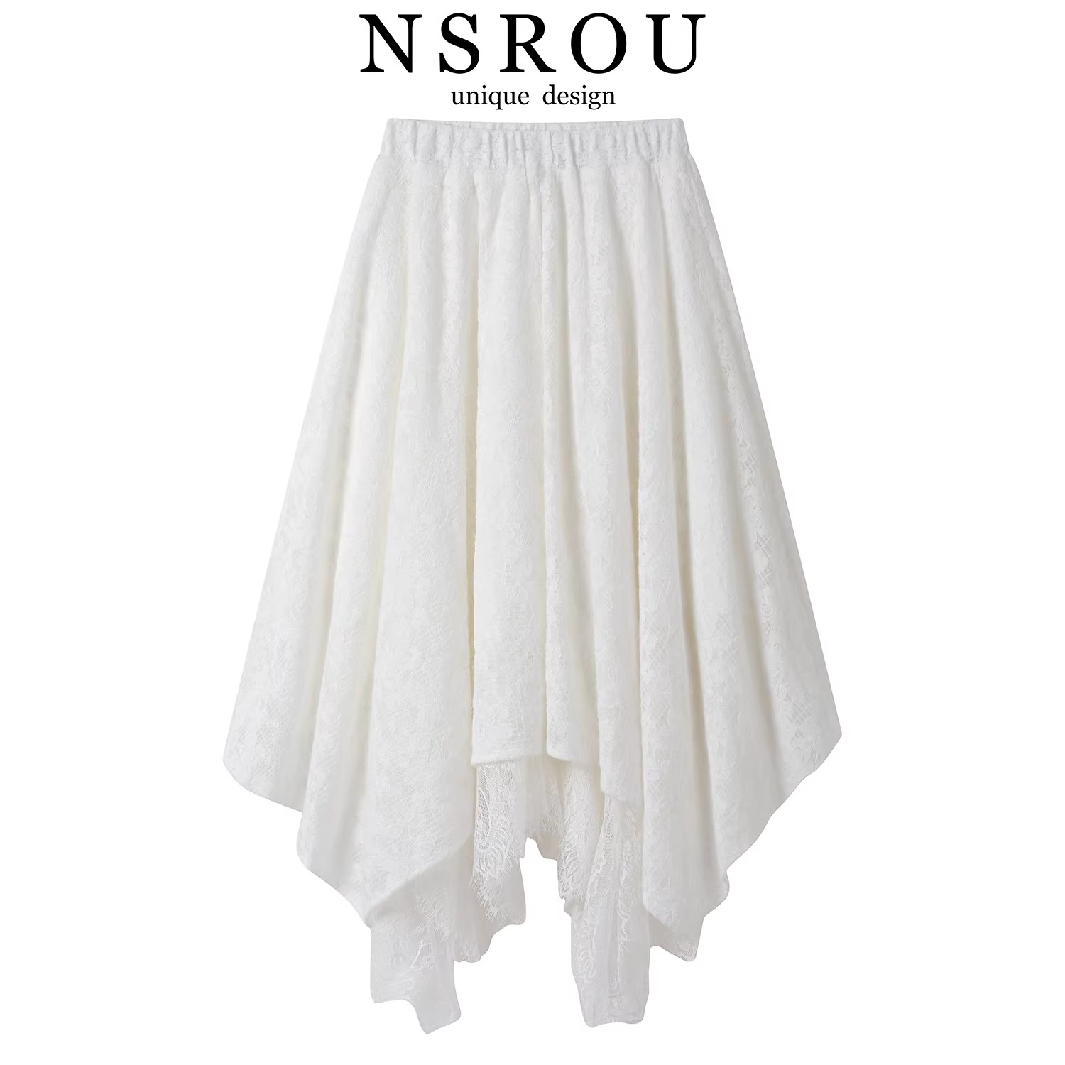 Váy ren trắng bất đối xứng phong cách lãng mạn kiểu Pháp dành cho nữ, váy bút chì chữ A cao cấp mùa thu đông, váy midi